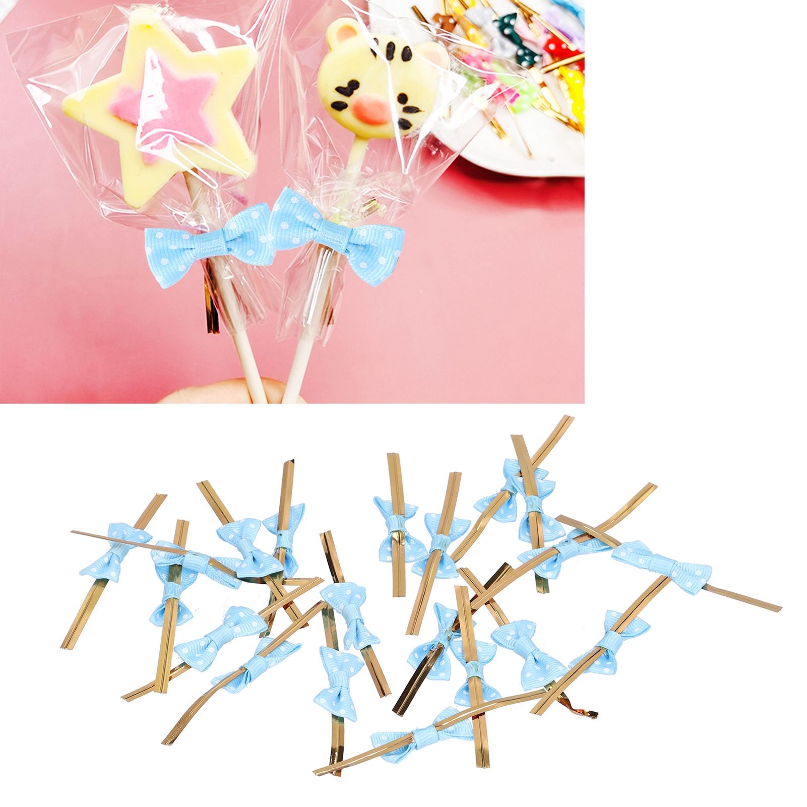20pcs Bow Knot Twist Ties Biscuits Cookies DIY Baking Bag Ties for Gift view 12