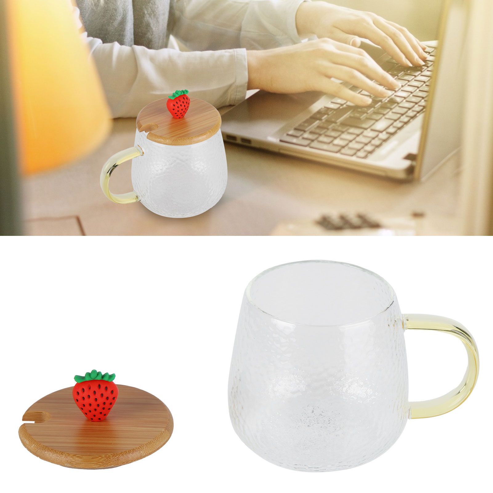 400ml Cute High Borosilicate Glass Cup HeatResistant Mug with Stainless Steel view 12