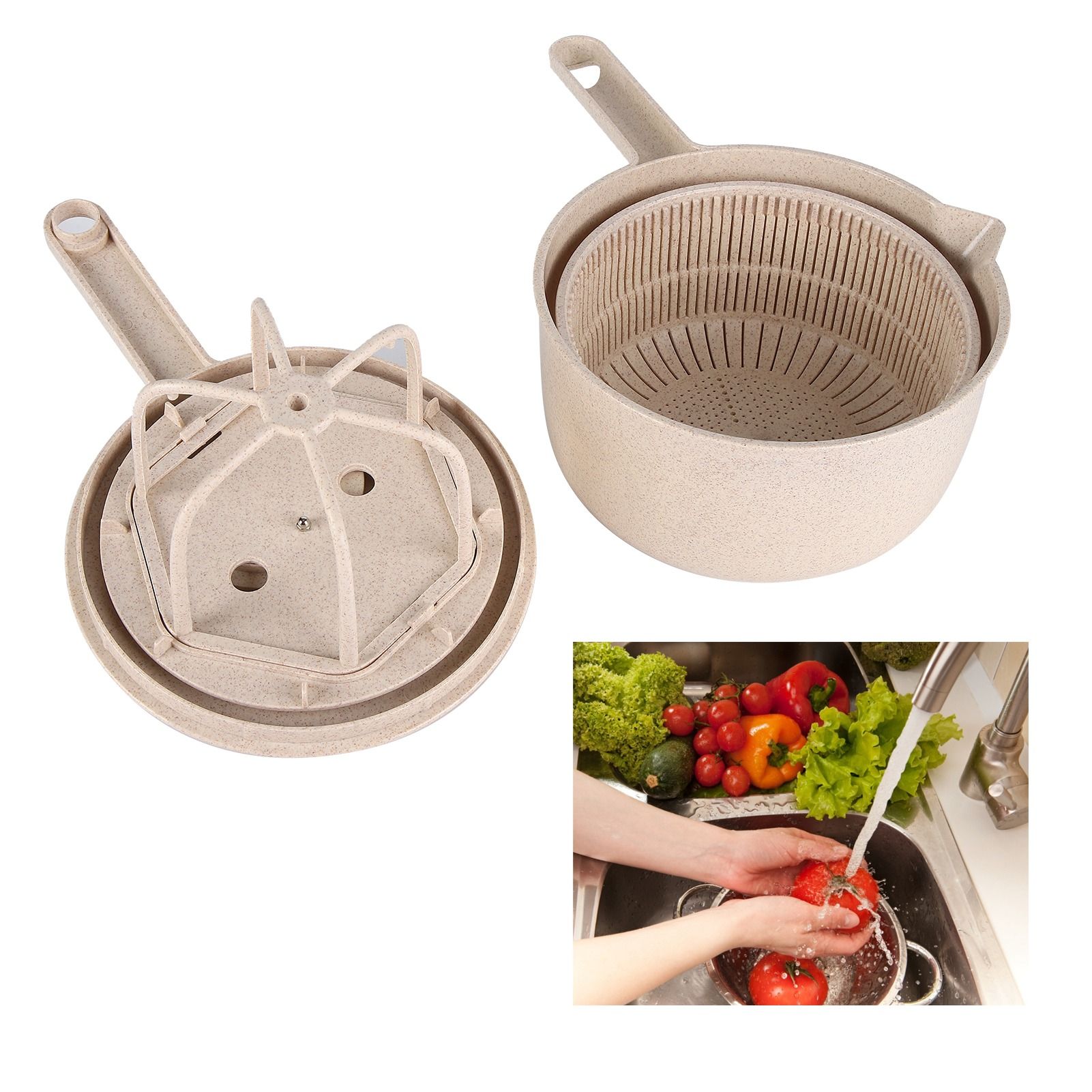 Salad Spinner Fruit Vegetable Dryer Strainer Sifter Manual Vegetables Rice view 12