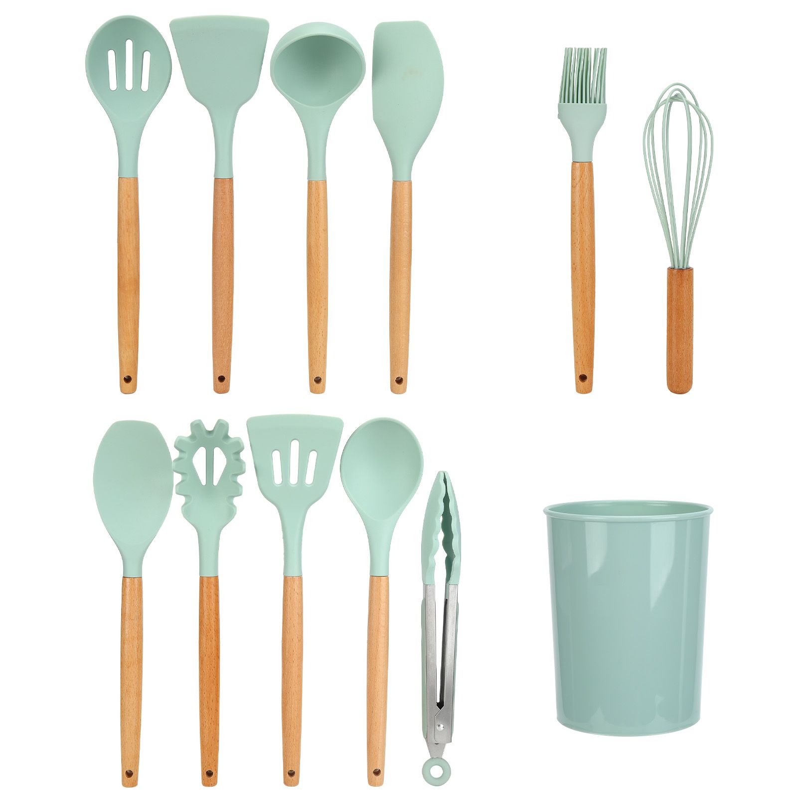 12Pcs/Set Cooking Utensil with Wooden Handle Silicone Cooking Tool for Home