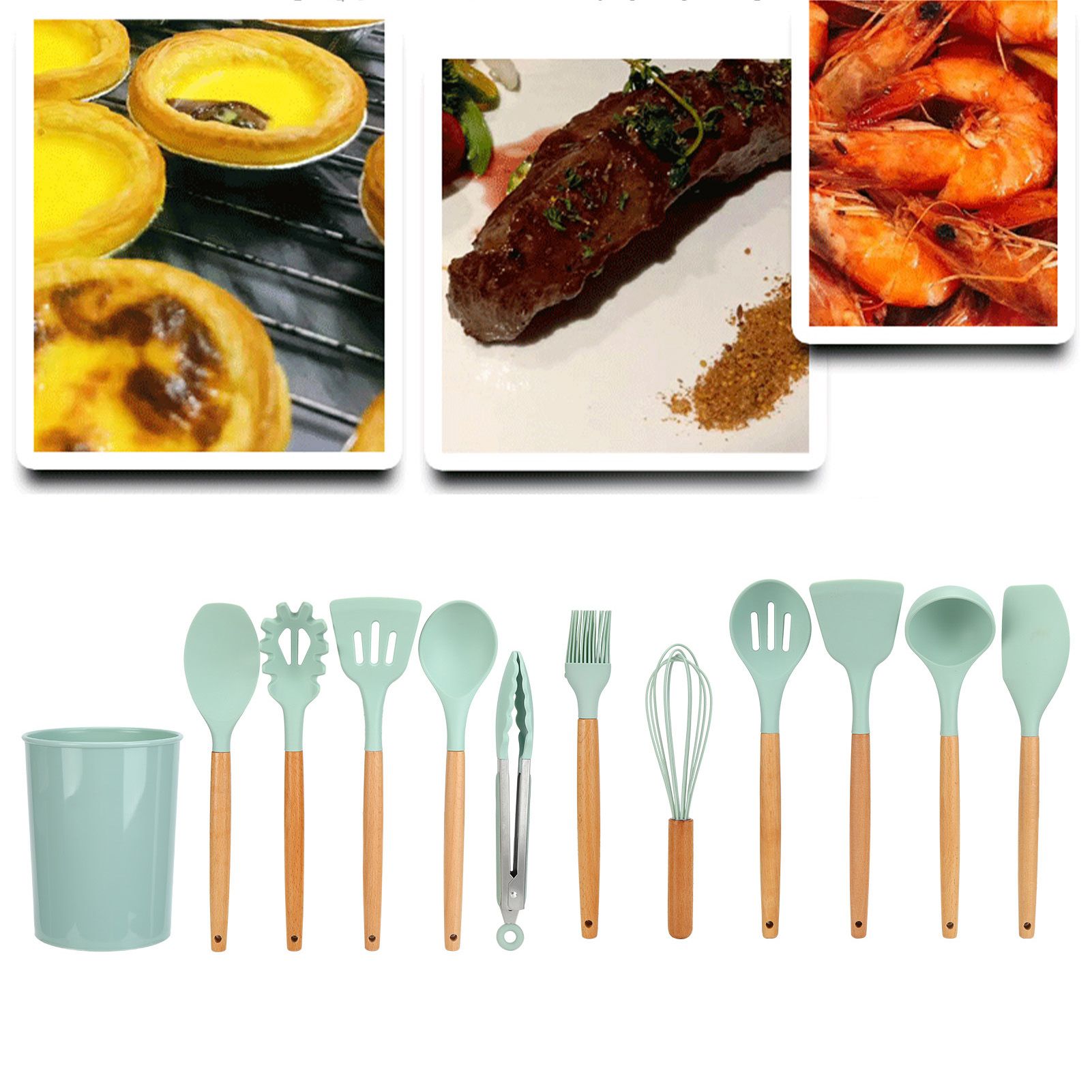 12Pcs/Set Cooking Utensil with Wooden Handle Silicone Cooking Tool for Home view 11