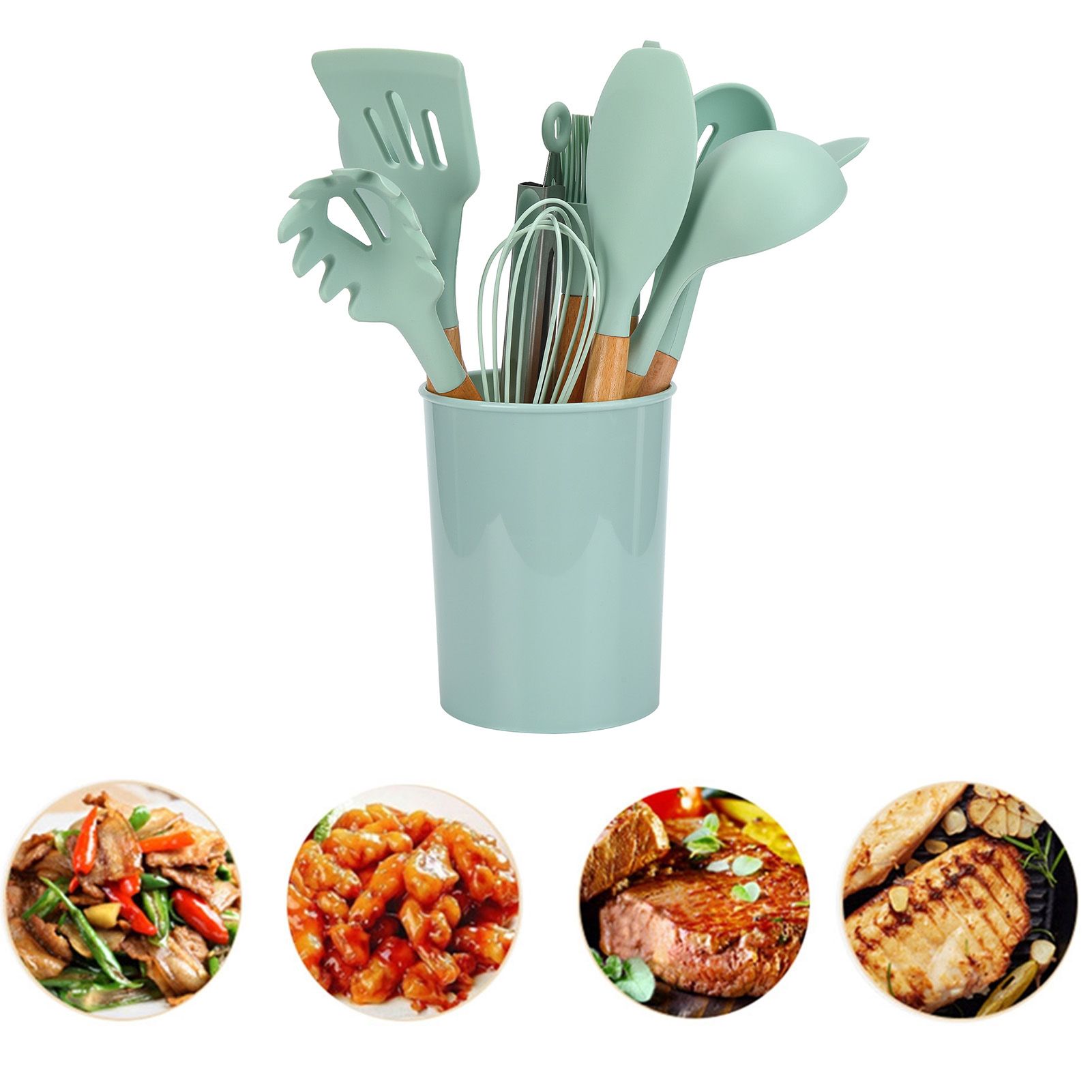 12Pcs/Set Cooking Utensil with Wooden Handle Silicone Cooking Tool for Home view 12