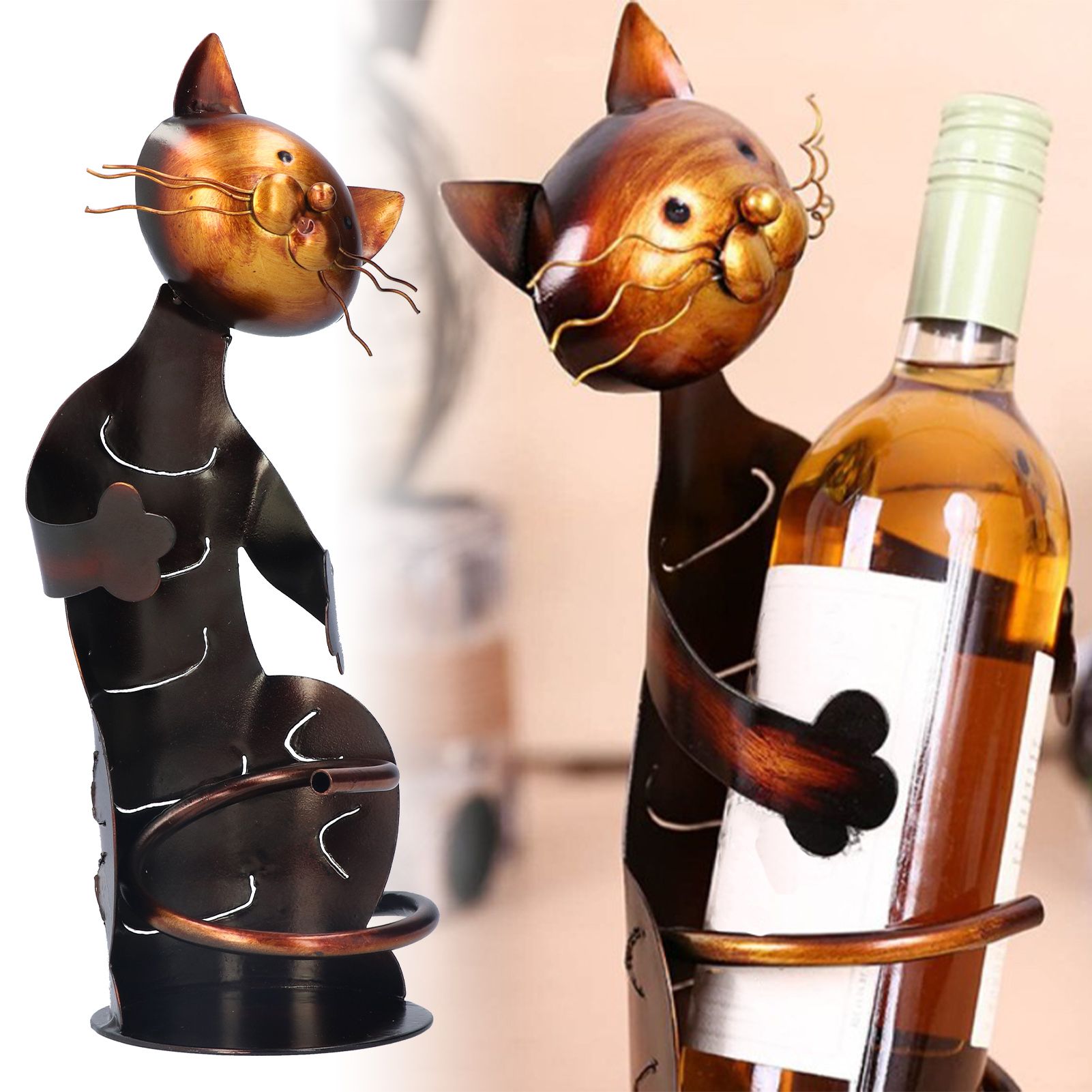 Cat Shaped Wine Rack Metal Sculpture Shelf Practical Sculpture Home Decoration view 11