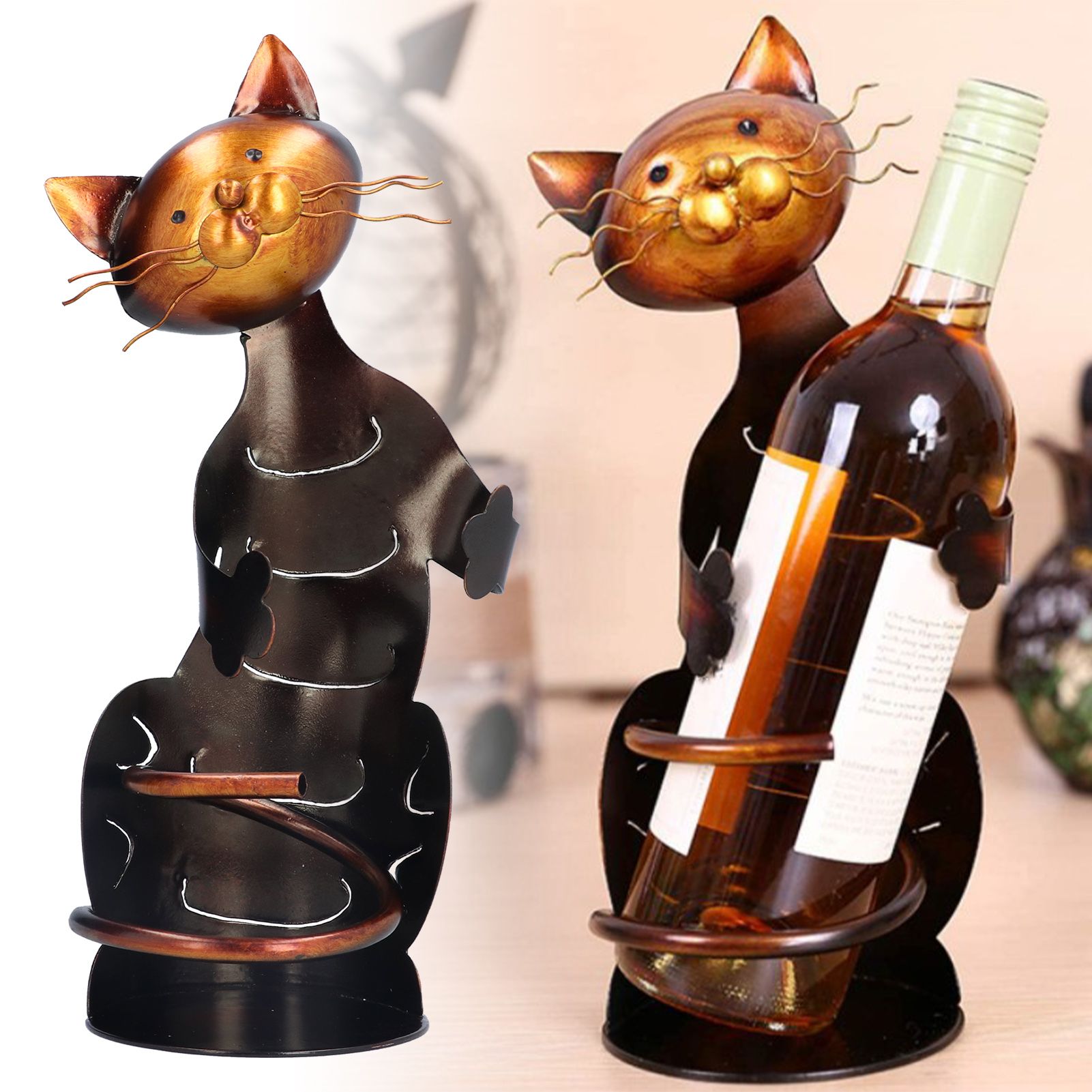Cat Shaped Wine Rack Metal Sculpture Shelf Practical Sculpture Home Decoration view 12