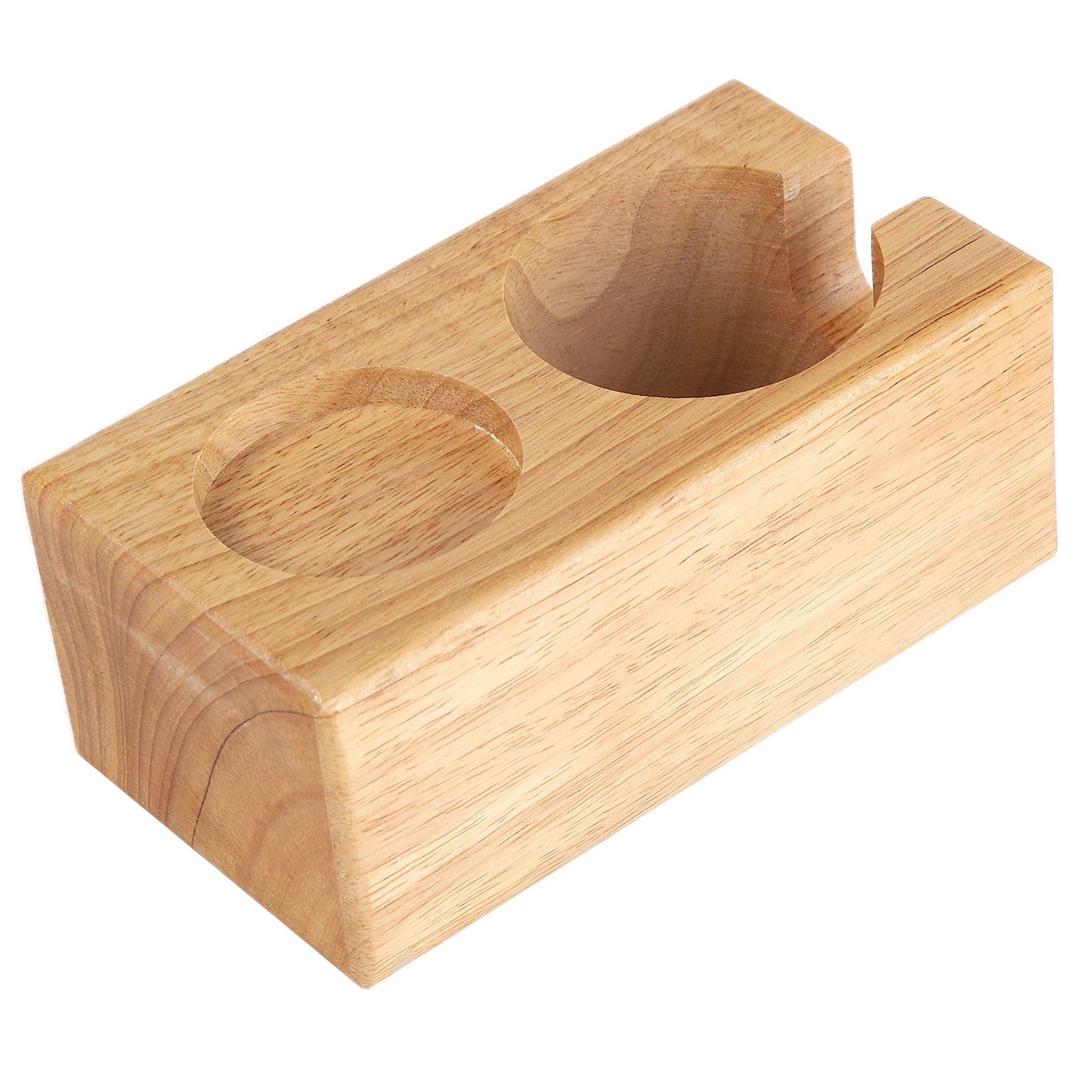 2‑Hole Wooden Tamper Base Natural Wood Color External Durable Tamping Station view 3