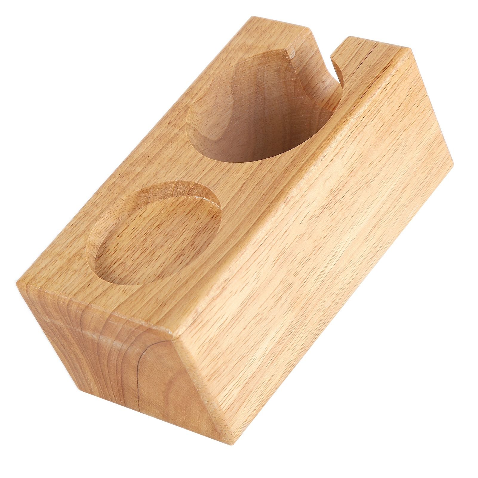 2‑Hole Wooden Tamper Base Natural Wood Color External Durable Tamping Station view 4