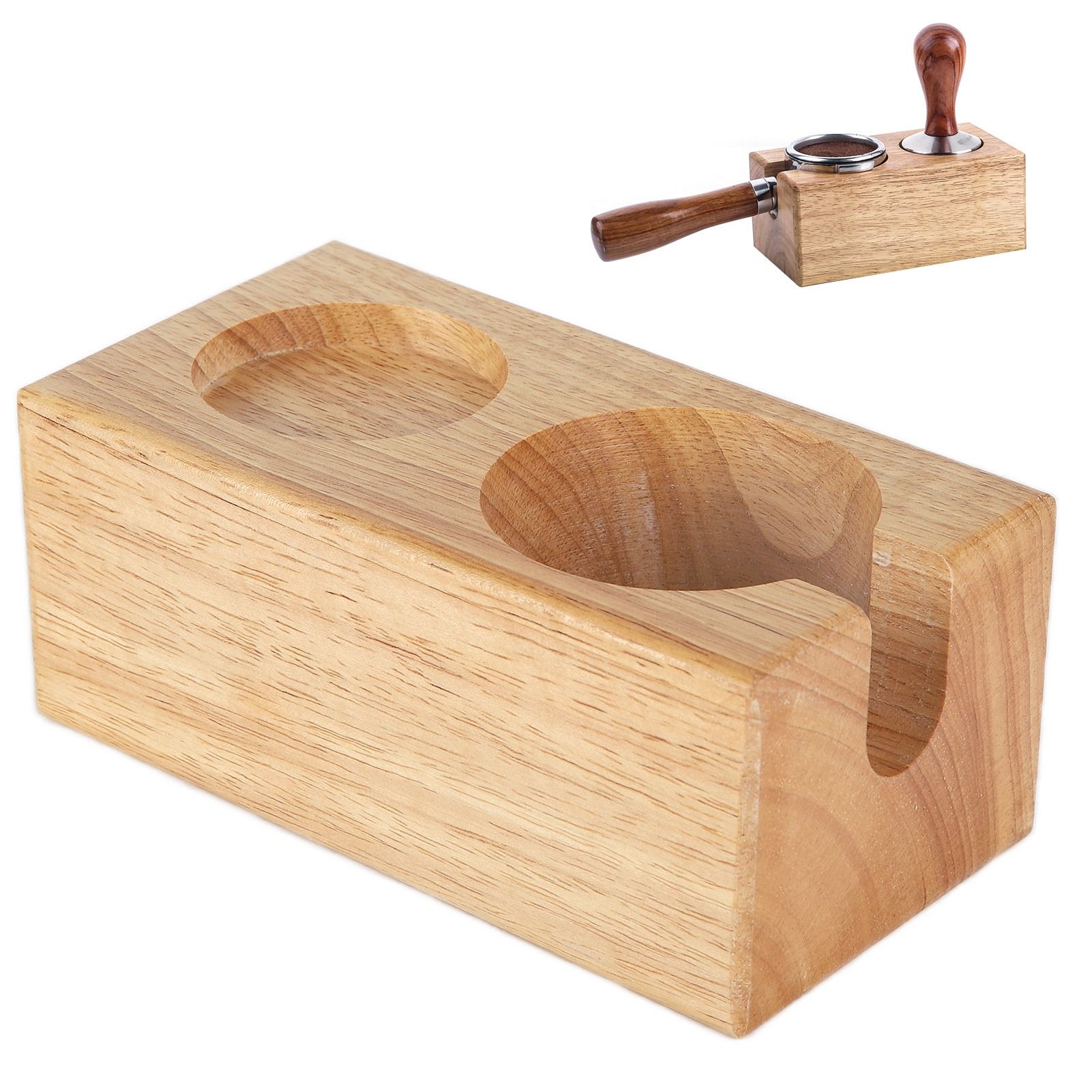 2‑Hole Wooden Tamper Base Natural Wood Color External Durable Tamping Station view 11