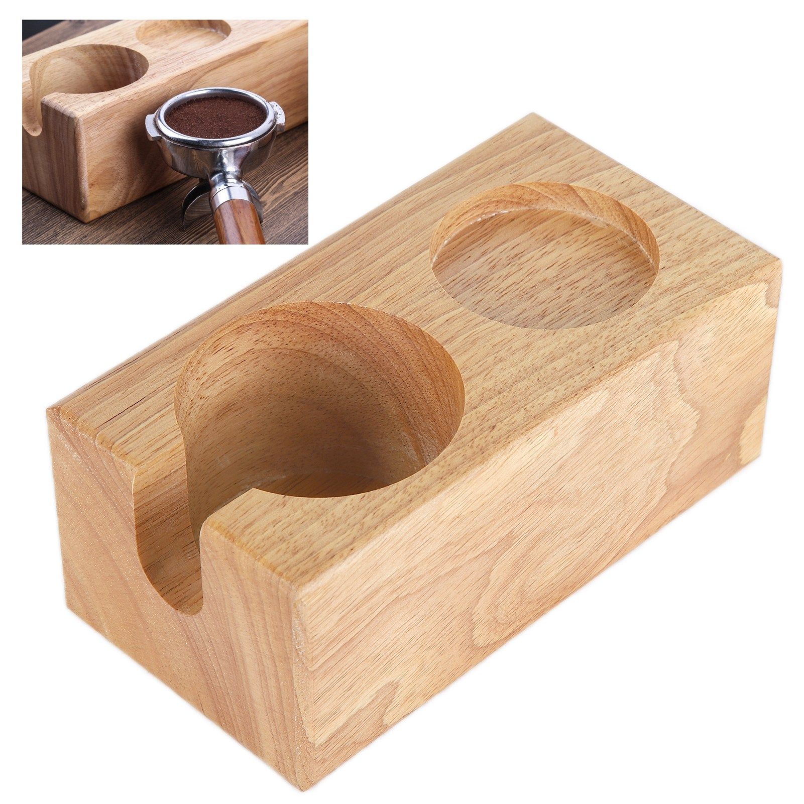 2‑Hole Wooden Tamper Base Natural Wood Color External Durable Tamping Station view 12
