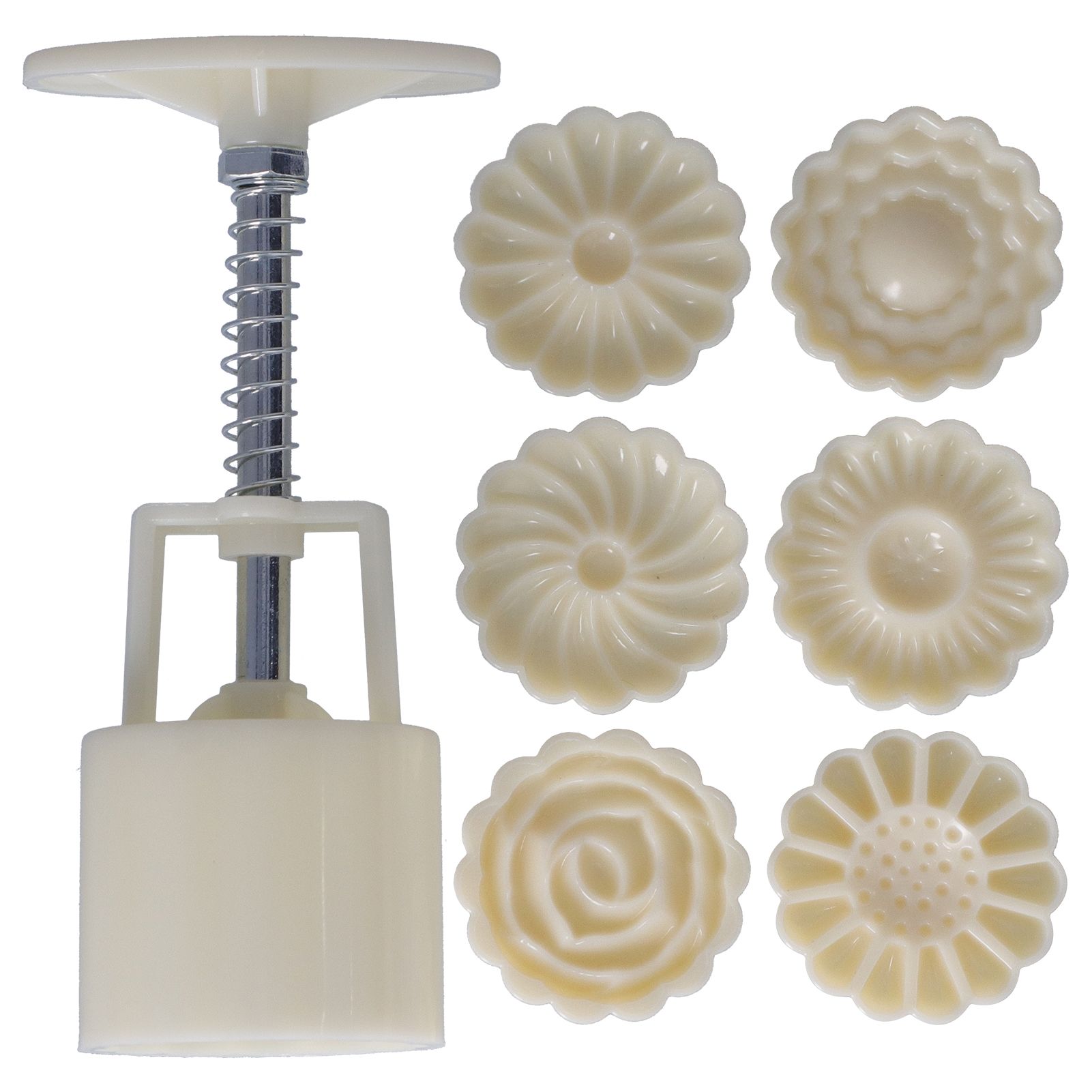 50g Round DIY Decorative Mold HandPressed Cake Mold with 6 Stamps Baking Tool