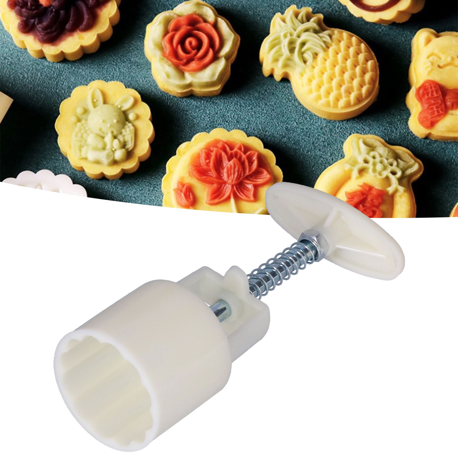 50g Round DIY Decorative Mold HandPressed Cake Mold with 6 Stamps Baking Tool view 12