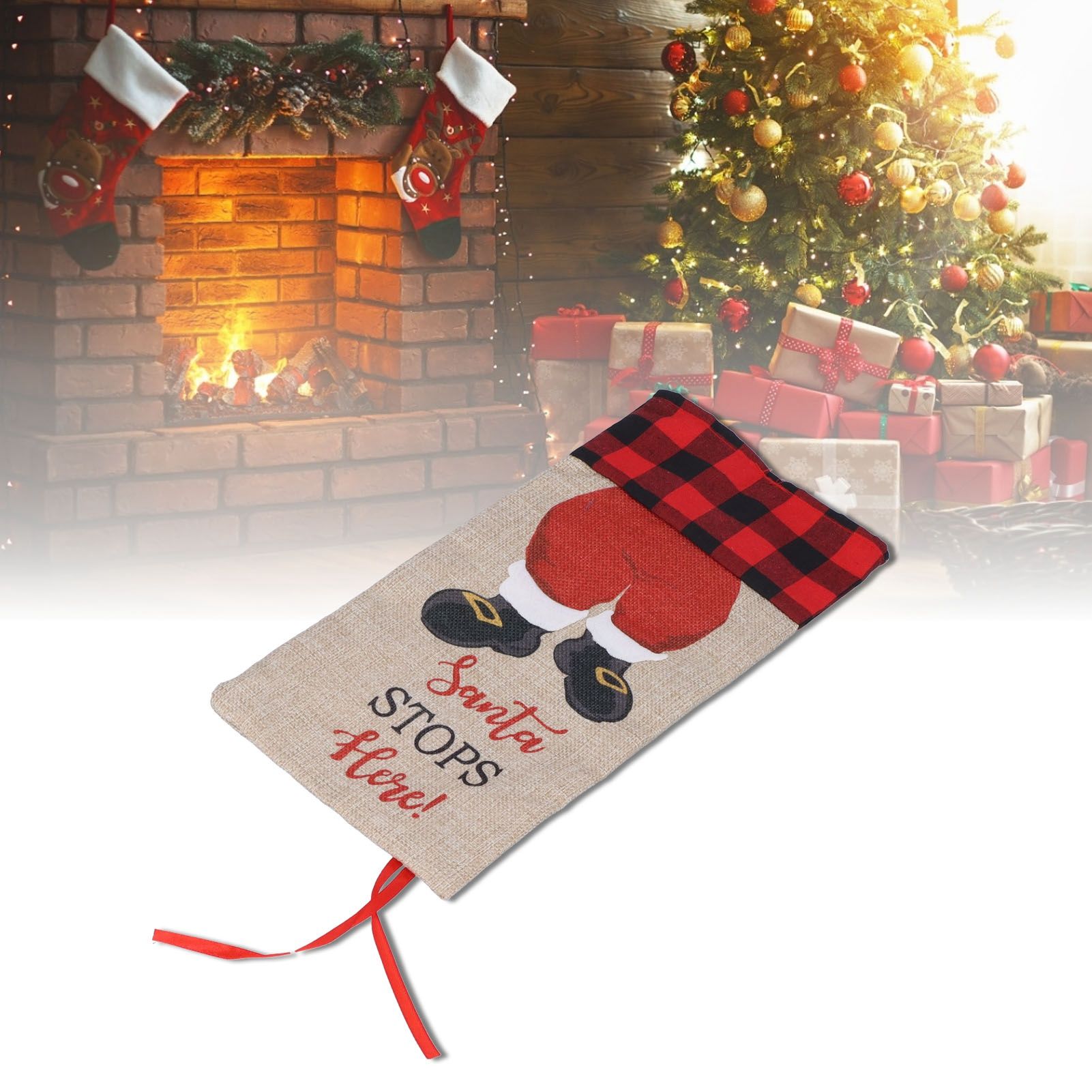 Christmas Santa Grid Design Champagne Bottle Cover Bag Sleeve Christmas Gifts view 11