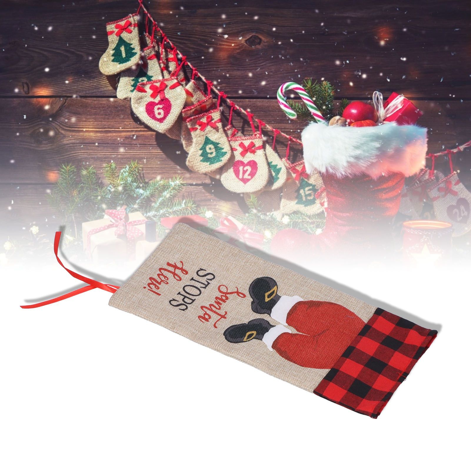Christmas Santa Grid Design Champagne Bottle Cover Bag Sleeve Christmas Gifts view 12