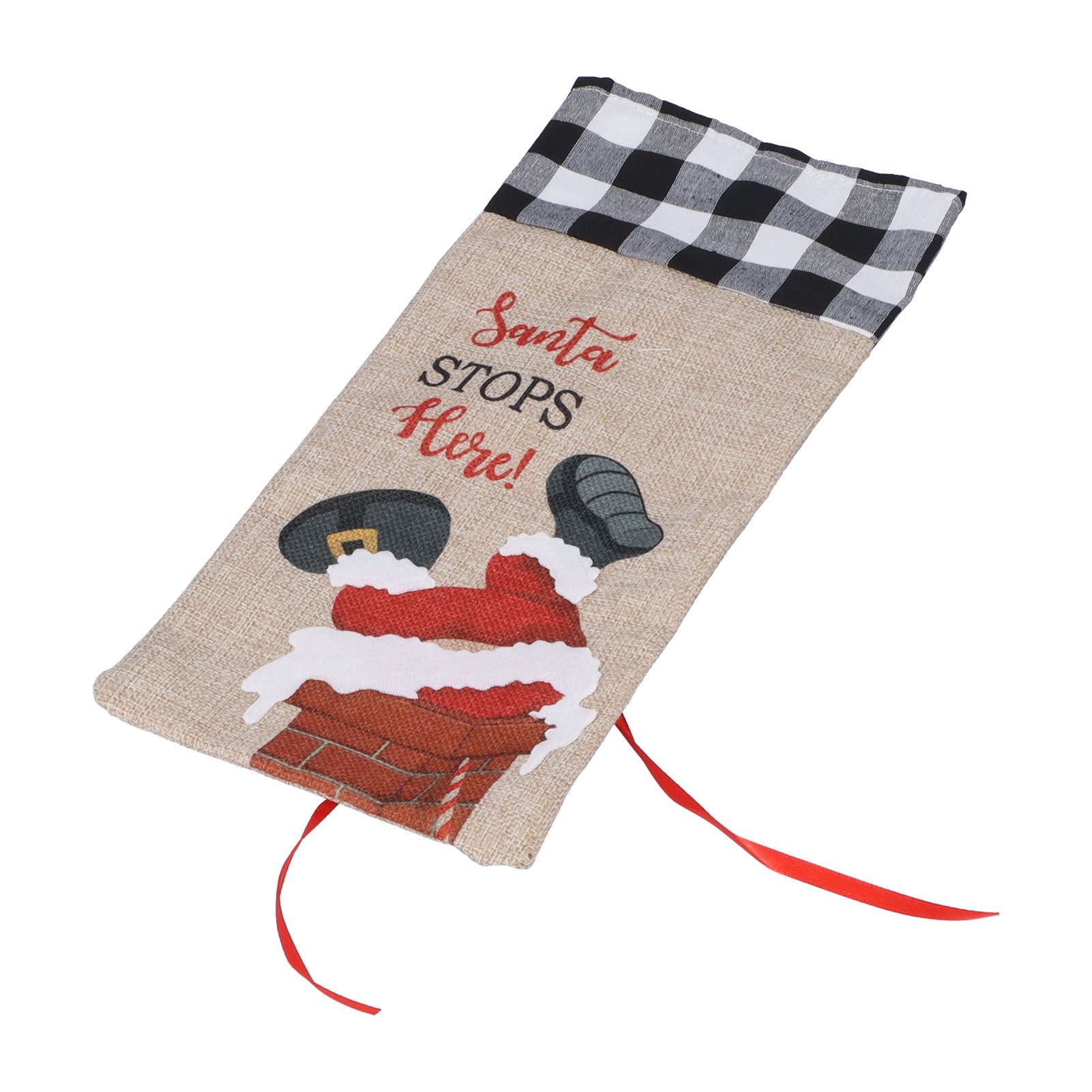 Christmas Santa Grid Design Champagne Bottle Cover Bag Sleeve Christmas Gifts view 2