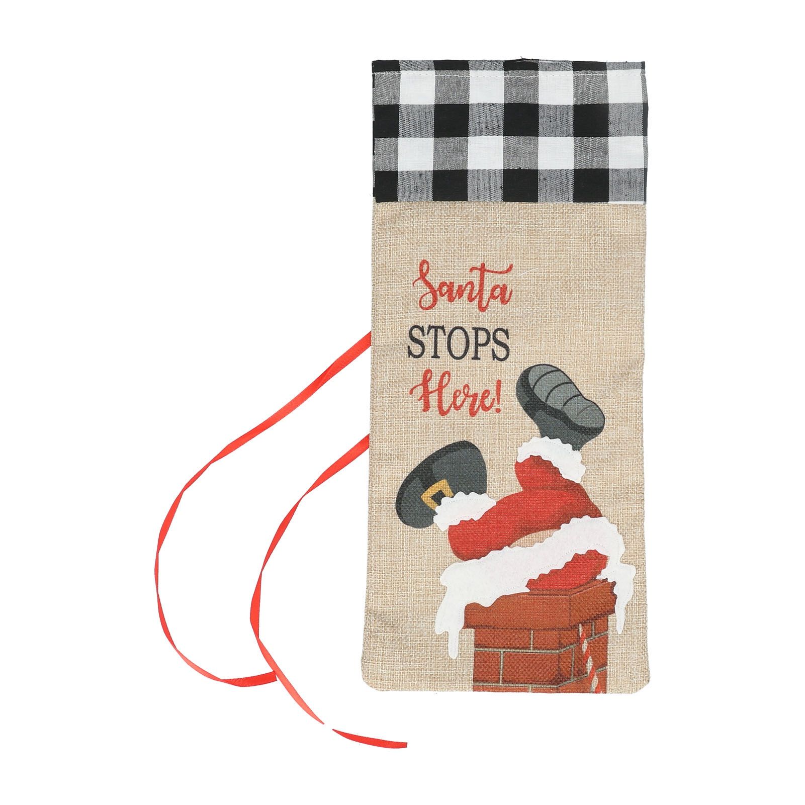 Christmas Santa Grid Design Champagne Bottle Cover Bag Sleeve Christmas Gifts view 3