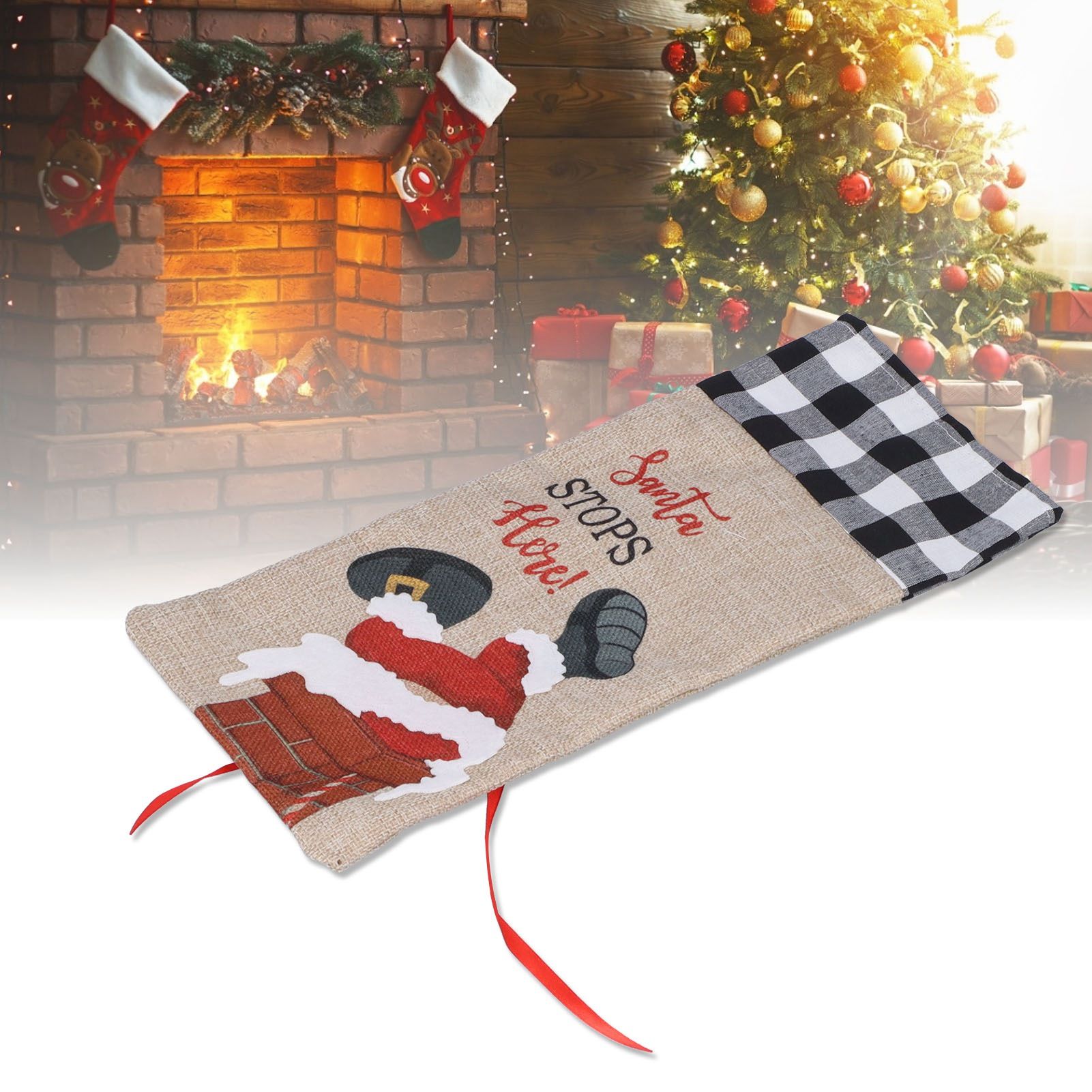 Christmas Santa Grid Design Champagne Bottle Cover Bag Sleeve Christmas Gifts view 11