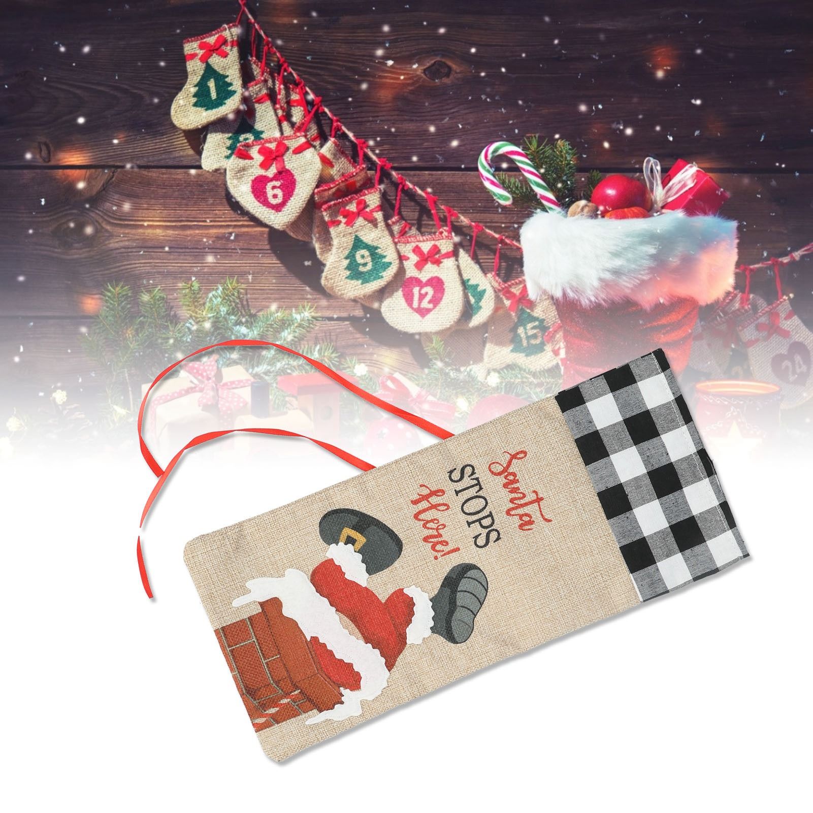 Christmas Santa Grid Design Champagne Bottle Cover Bag Sleeve Christmas Gifts view 12