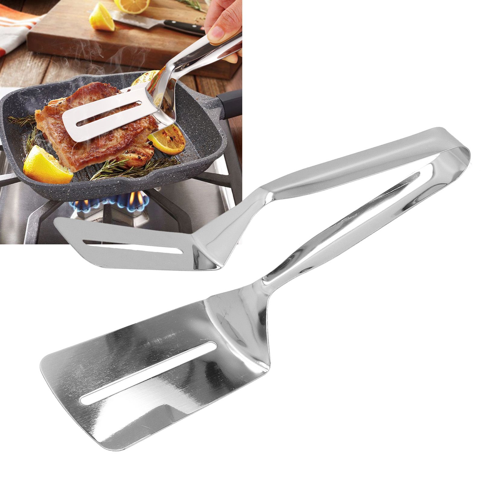Stainless Steel Fried Shovel Cooking Tong for Steak Fish Hamburger Pizza Pies view 11