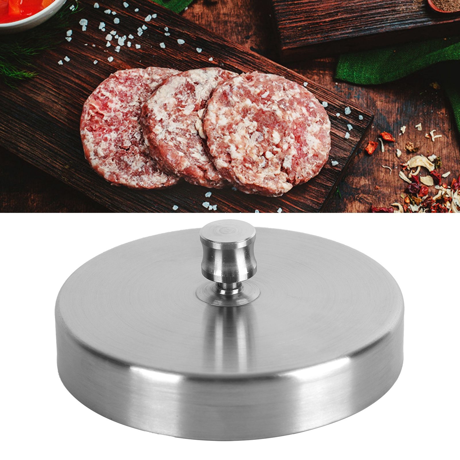 Hamburger Press Stainless Steel Safe Nontoxic Adjustable Handle Burger Mold view 12