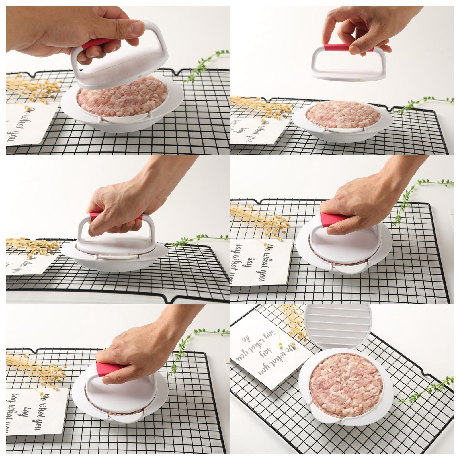 Non Stick Burger Pressing Mold DIY Hamburger Patty Maker Rice Ball Mold for view 12