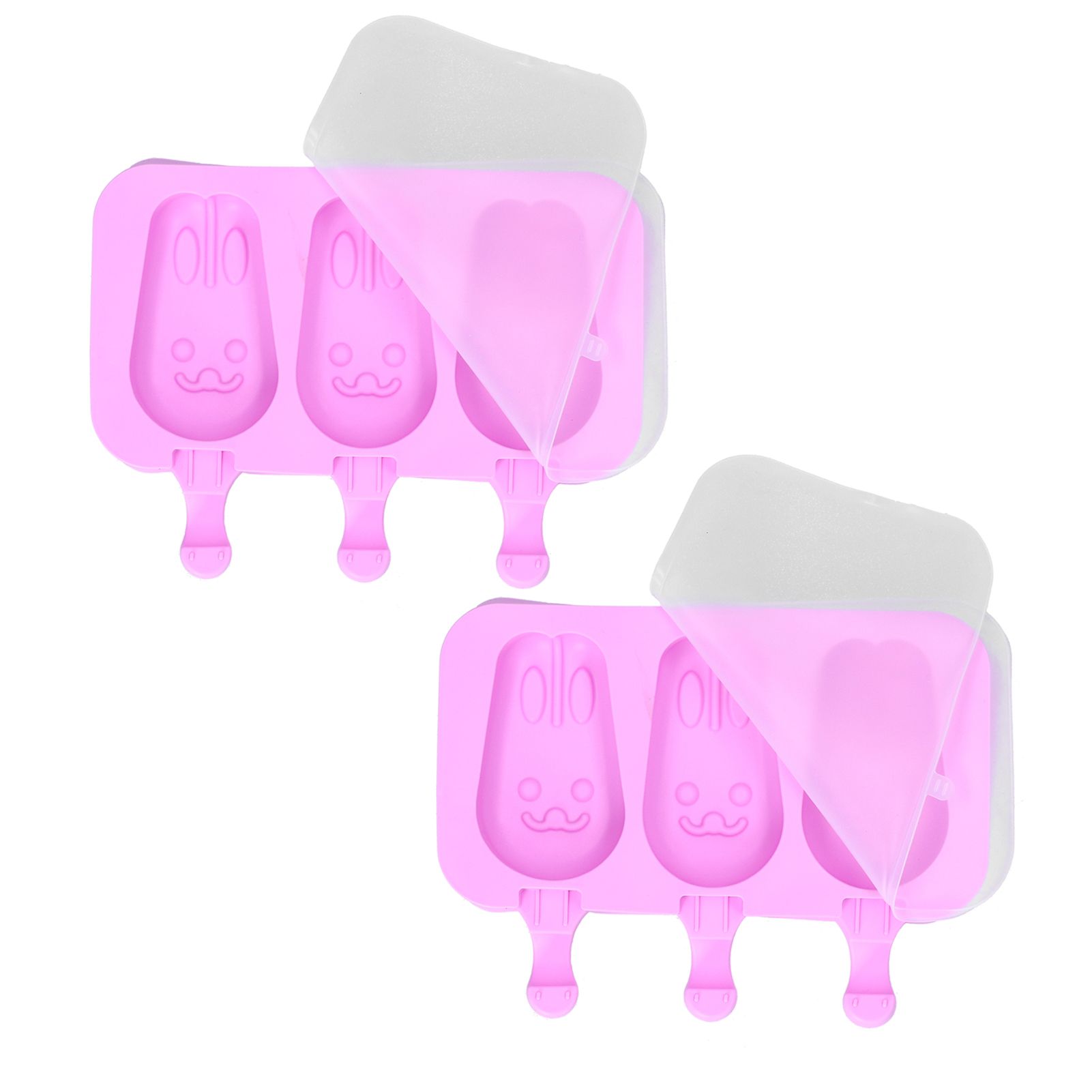 2Pcs 3 Grid Silicone Ice Cream Mold with Lid Rabbit Shaped Mold for Summer view 9