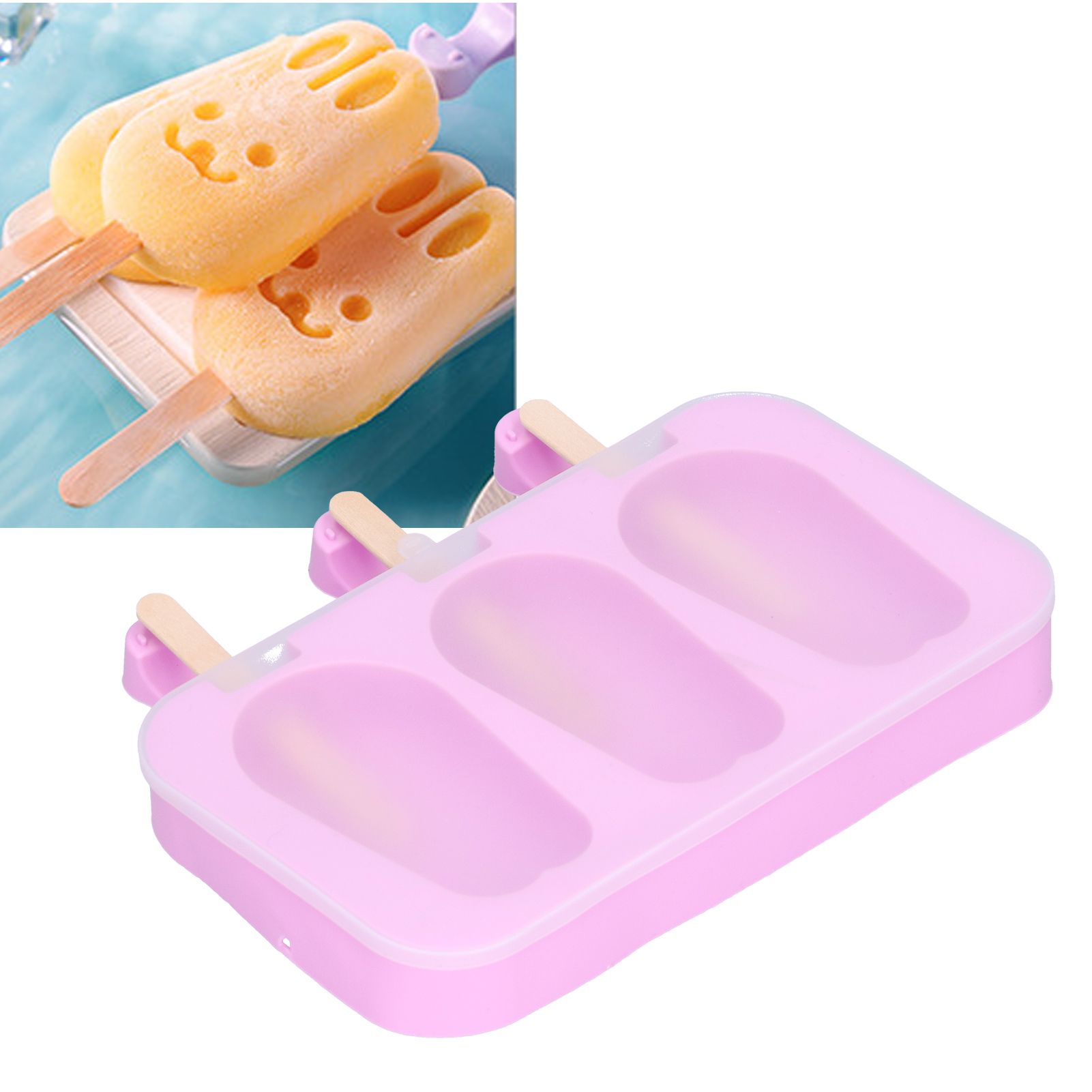 2Pcs 3 Grid Silicone Ice Cream Mold with Lid Rabbit Shaped Mold for Summer view 11