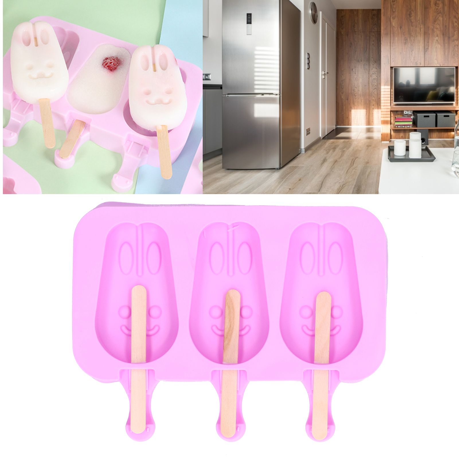 2Pcs 3 Grid Silicone Ice Cream Mold with Lid Rabbit Shaped Mold for Summer view 12