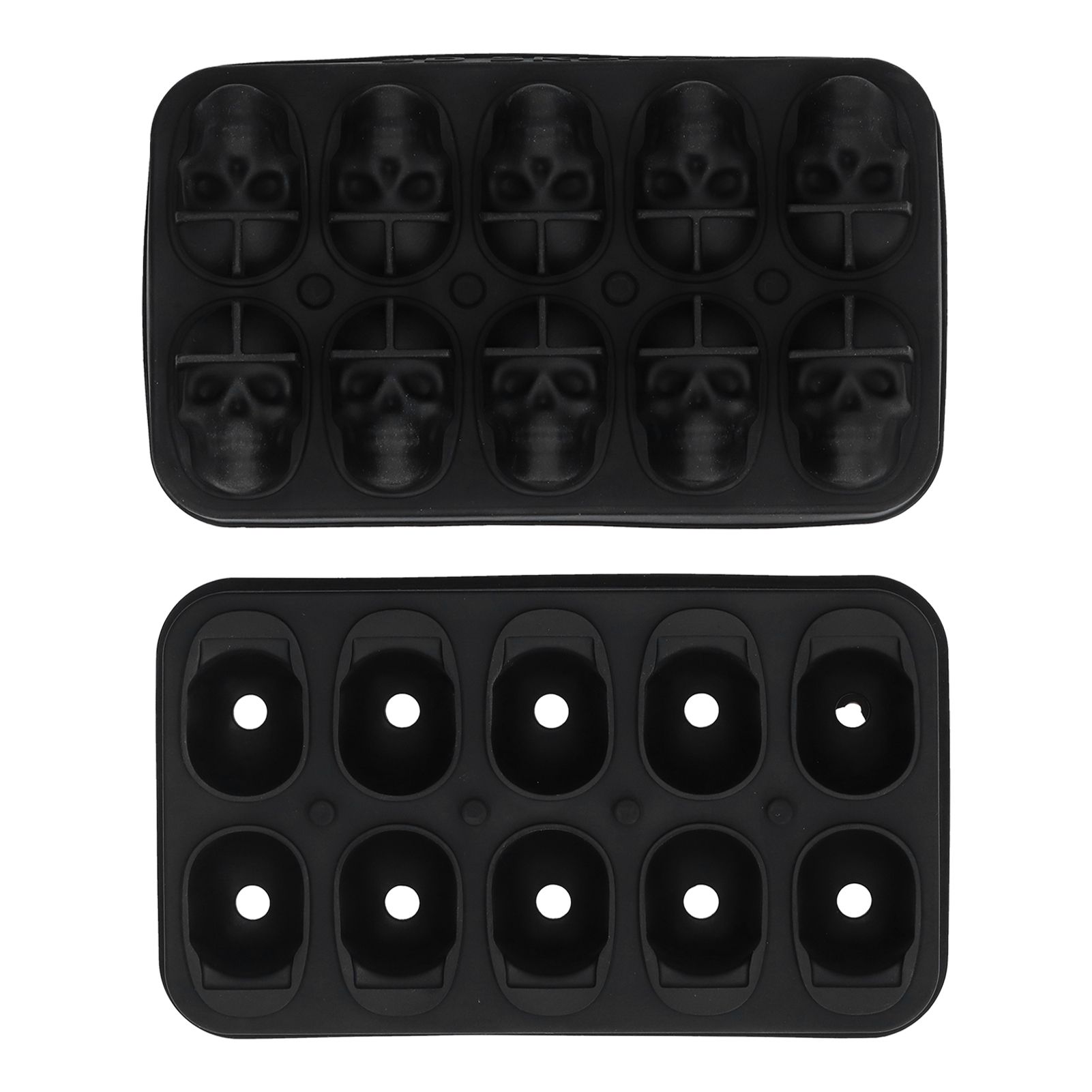 10 Grids Ice Cube Mold Silicone Black Professional Skull Ice Cube Mold for