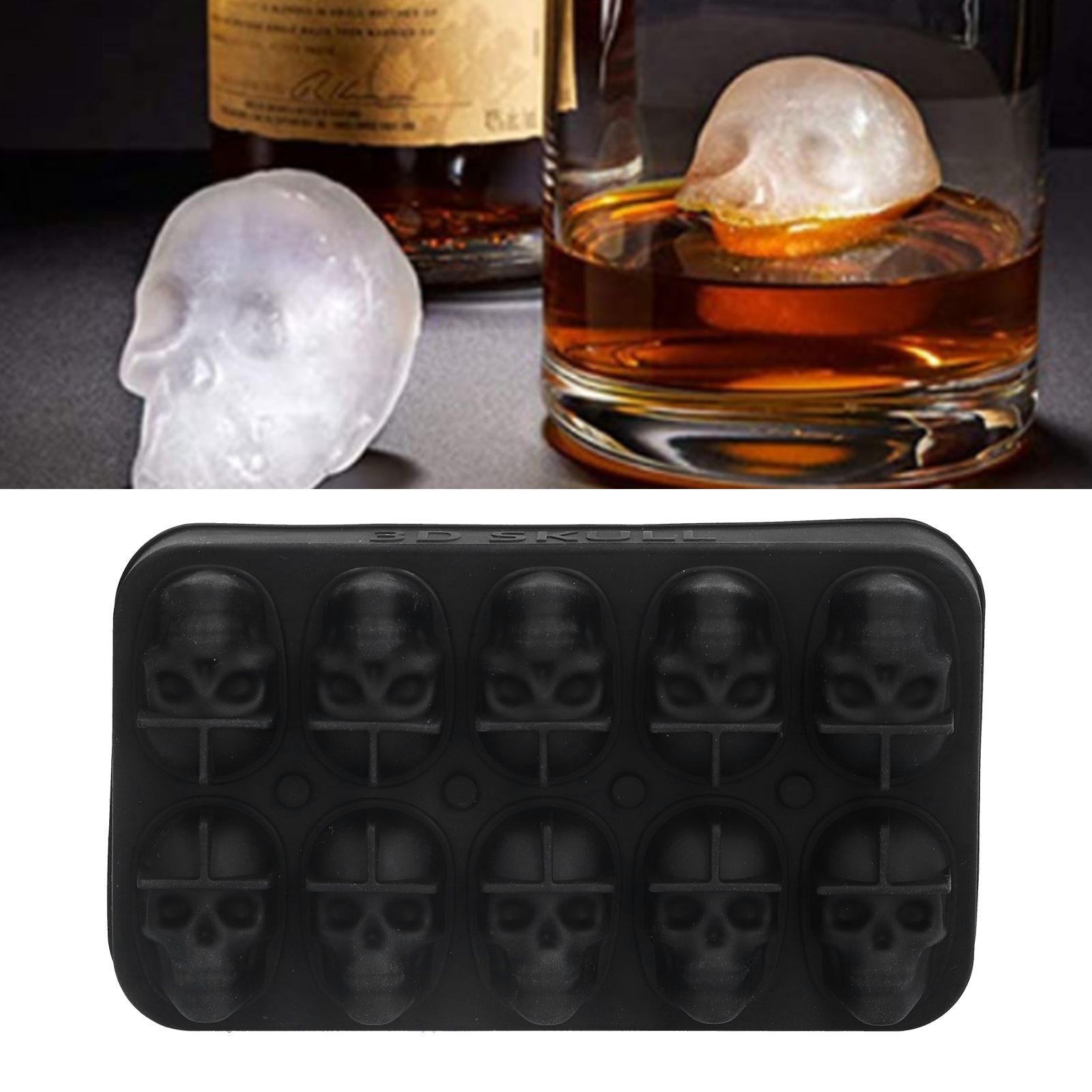 10 Grids Ice Cube Mold Silicone Black Professional Skull Ice Cube Mold for view 11