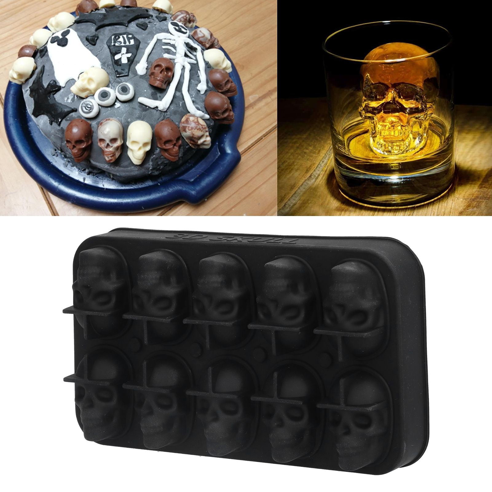10 Grids Ice Cube Mold Silicone Black Professional Skull Ice Cube Mold for view 12