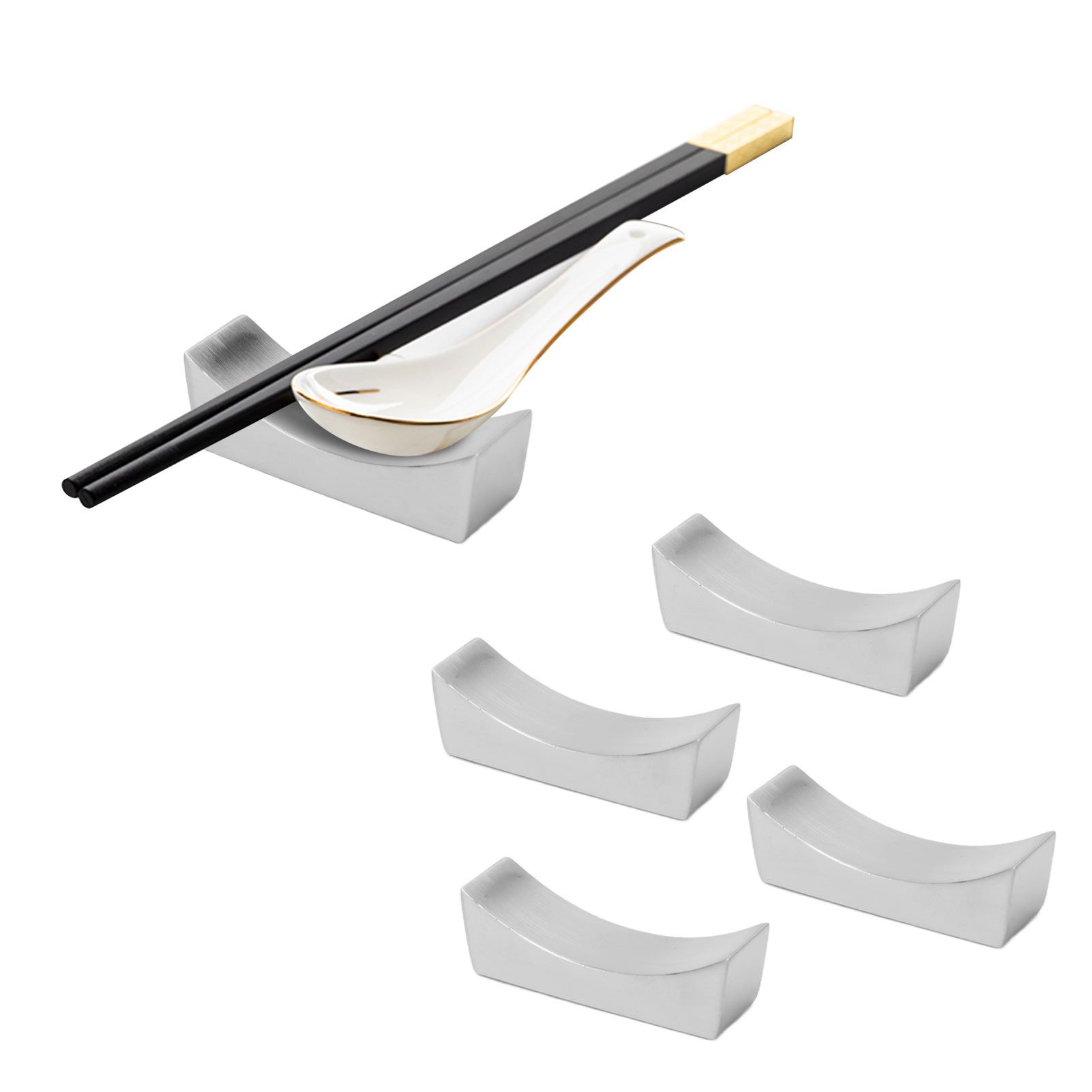 4Pcs Stainless Steel Chopstick Rest Boat Shape Chopstick Spoon Knife Fork view 12
