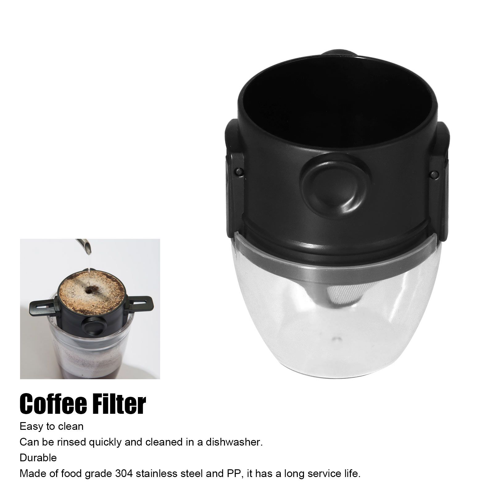 304 Stainless Steel Coffee Filter with Transparent Plastic PP Cup Portable view 15