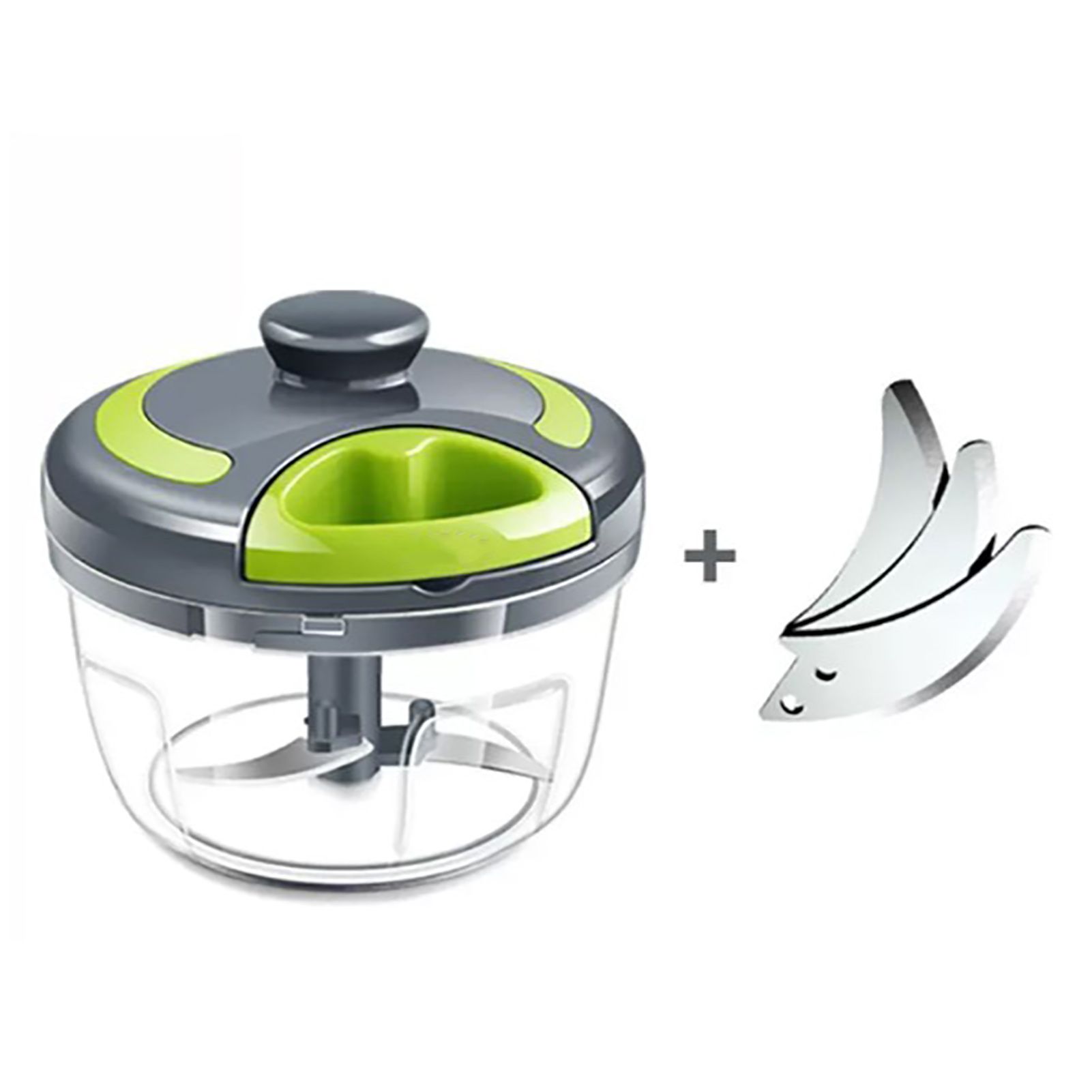 Garlic Chopper Machine Portable Mini Manual Hand Mincer 500ml Gray with Spare