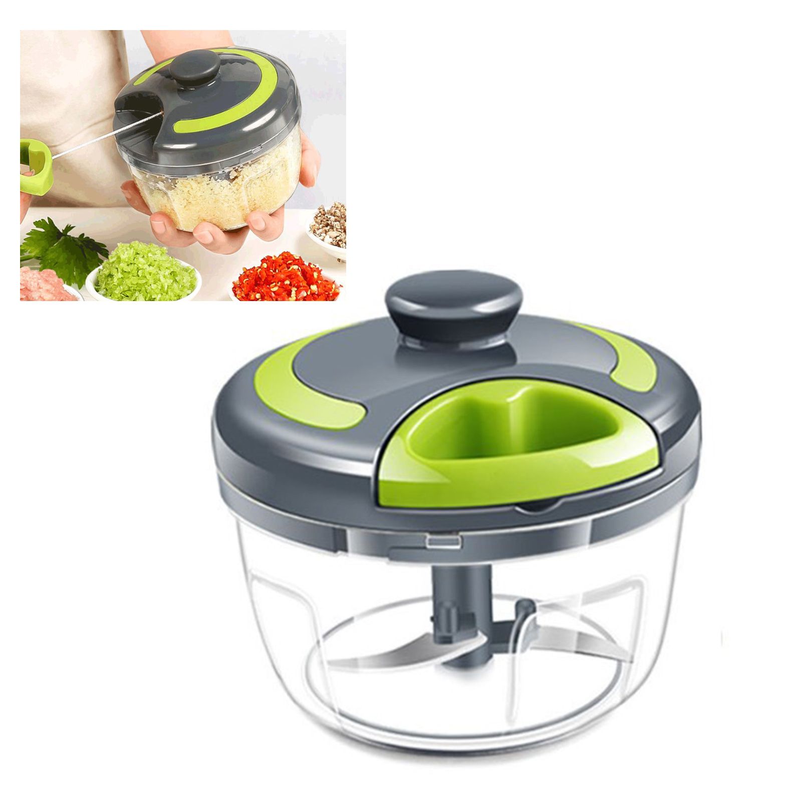 Garlic Chopper Machine Portable Mini Manual Hand Mincer 500ml Gray with Spare view 3