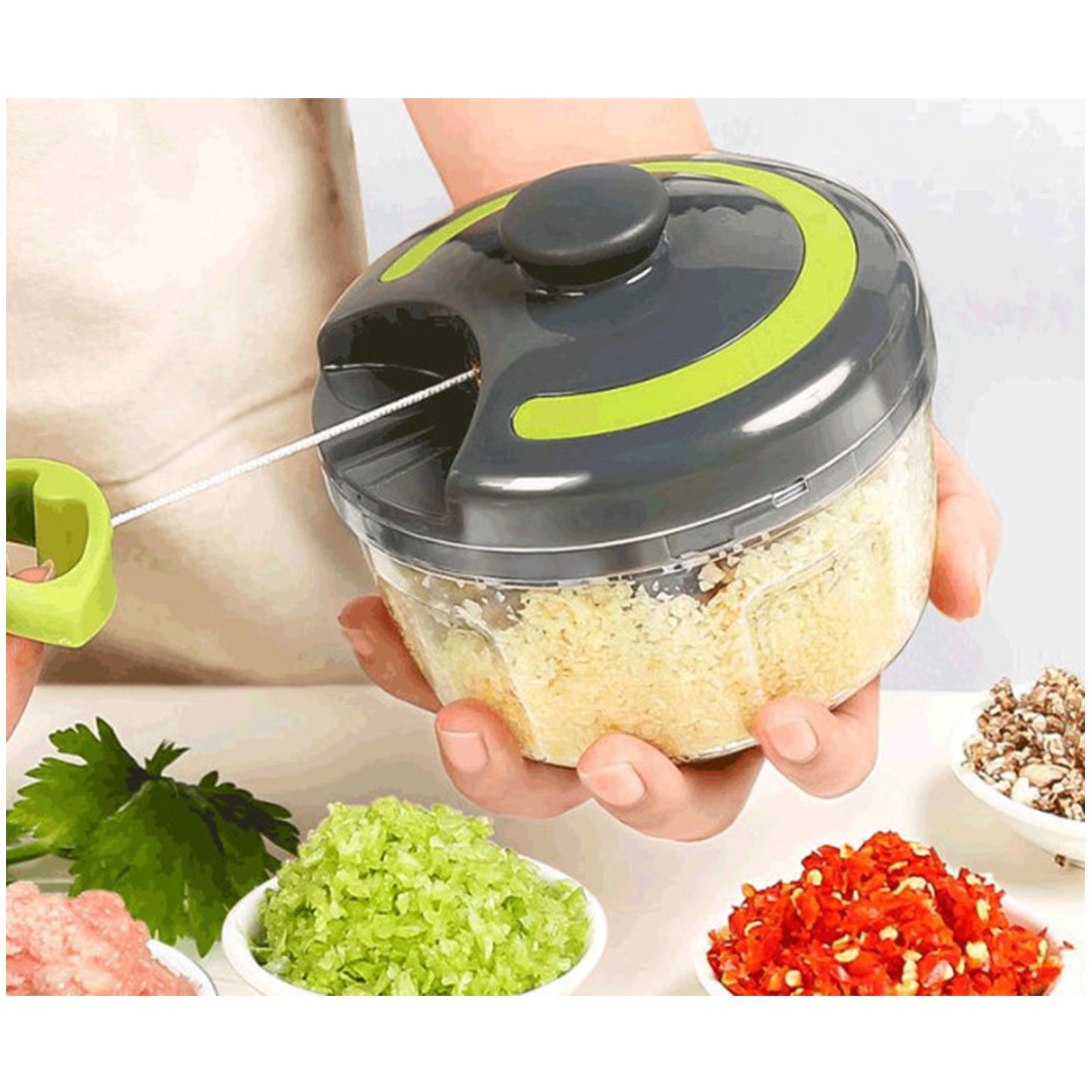 Garlic Chopper Machine Portable Mini Manual Hand Mincer 500ml Gray with Spare view 5