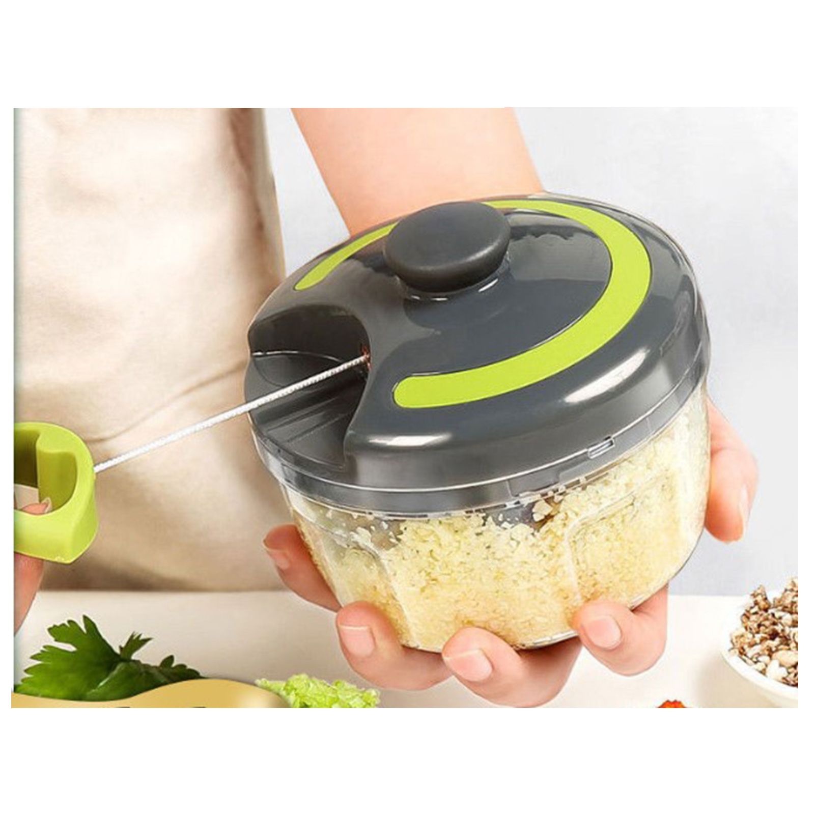 Garlic Chopper Machine Portable Mini Manual Hand Mincer 500ml Gray with Spare view 6
