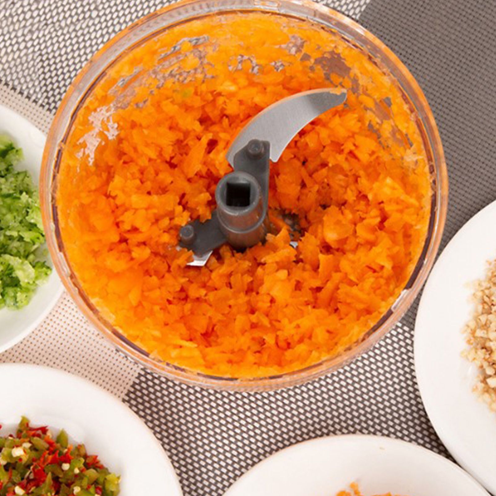 Garlic Chopper Machine Portable Mini Manual Hand Mincer 500ml Gray with Spare view 12