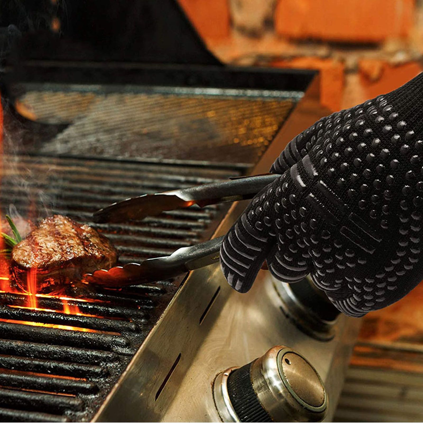 Heat Resistant Cooking Gloves Non Slip Reversible Use Polyester Cotton Lining view 12