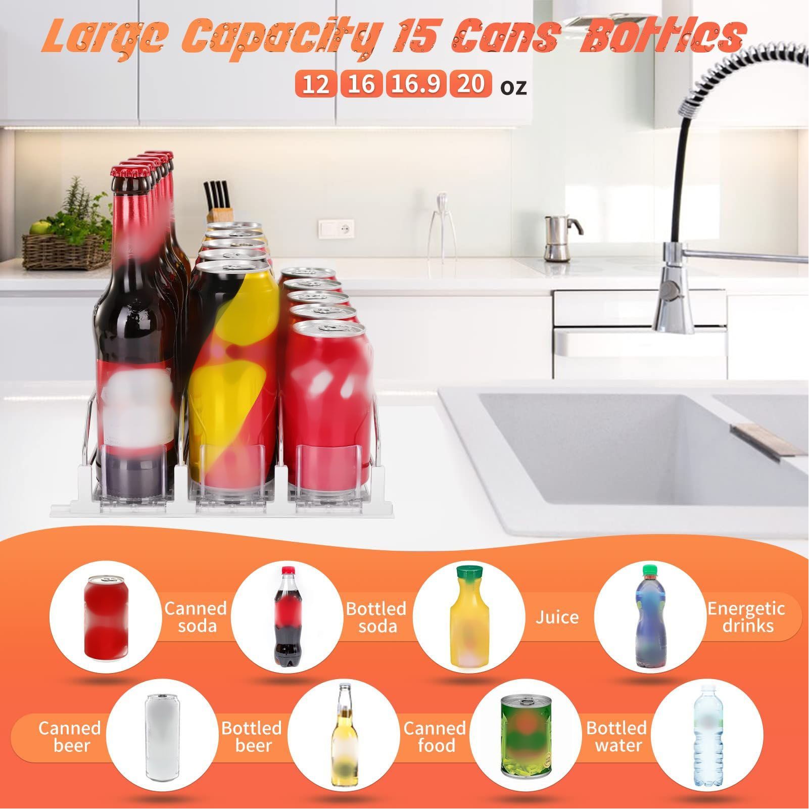 38cm Drink Organizer for Fridge Automatic Pusher Glide 12oz 16oz 20oz Soda view 13