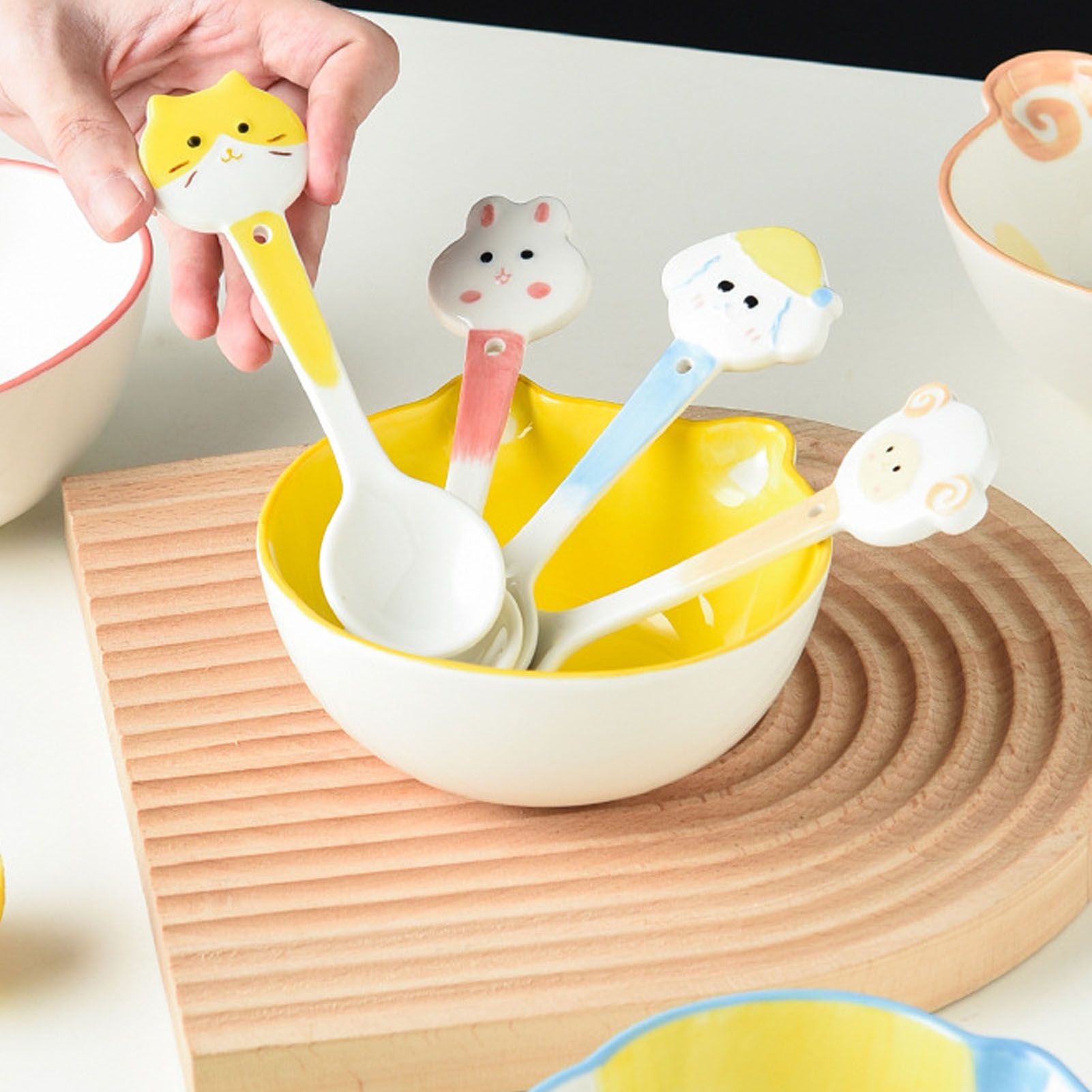 Kids Bowl Ceramic Cute Cartoon Animal Shape Rice Bowls Reusable Dinner view 11