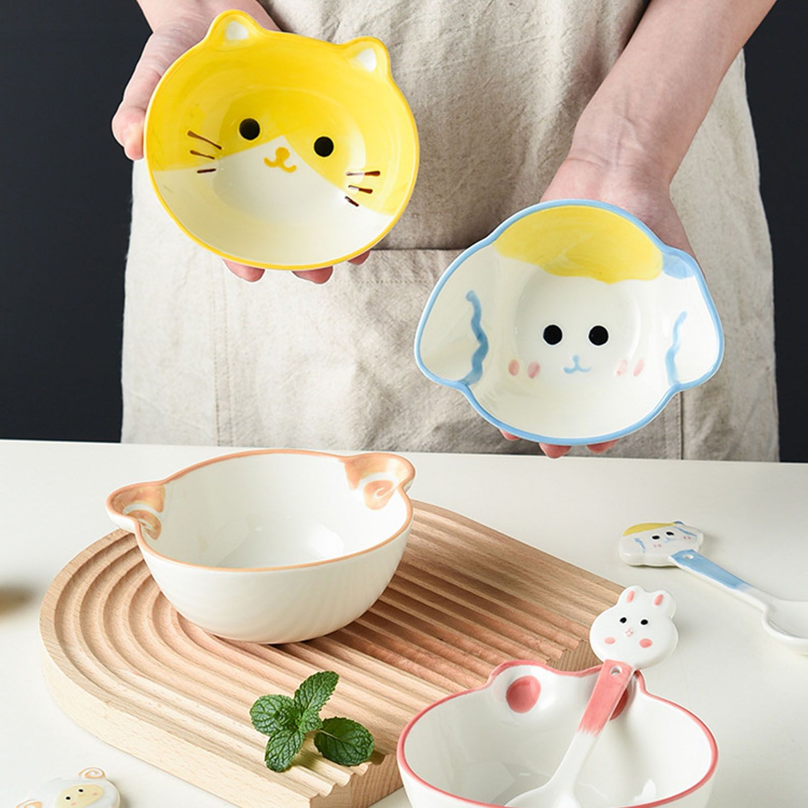 Kids Bowl Ceramic Cute Cartoon Animal Shape Rice Bowls Reusable Dinner view 12