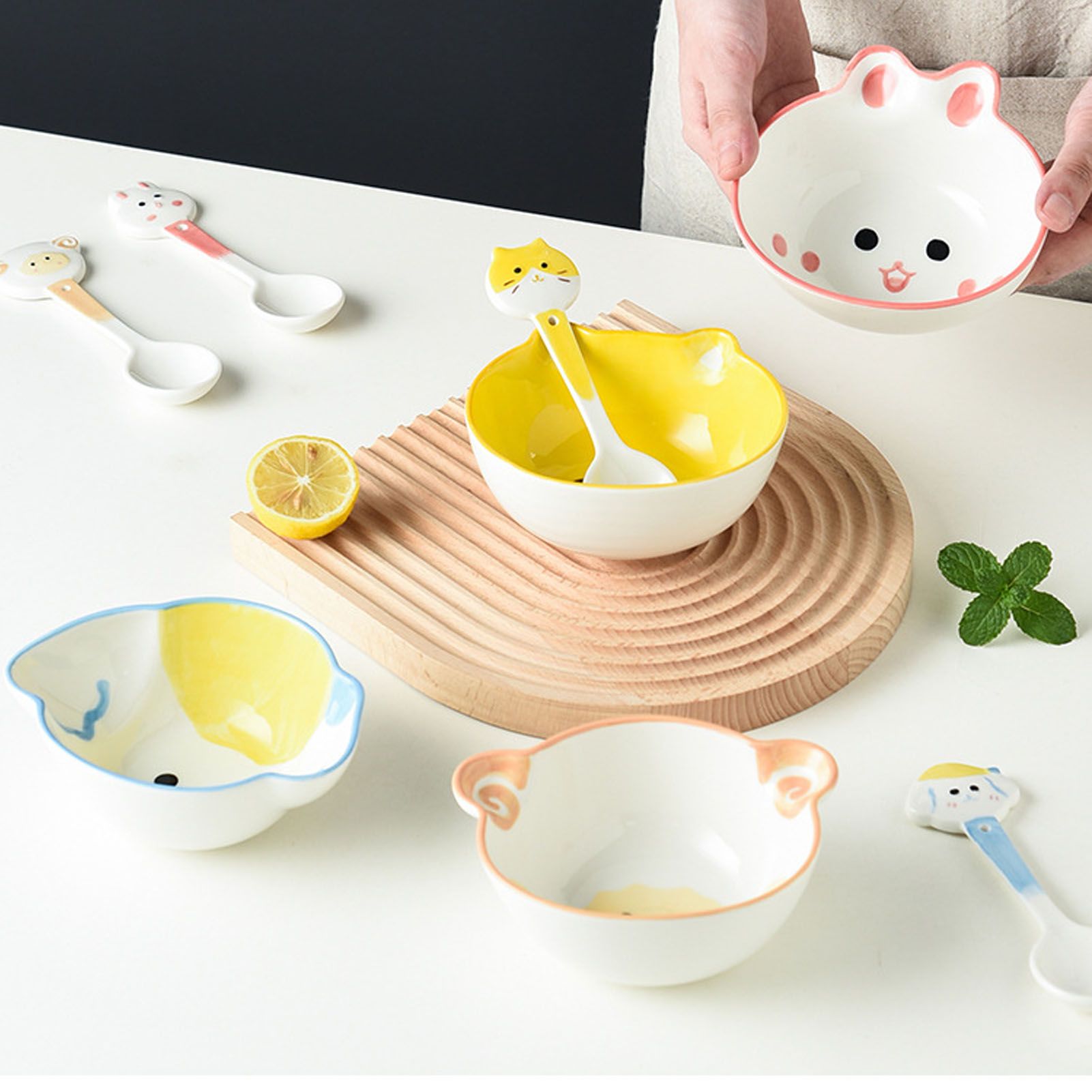 Kids Bowl Ceramic Cute Cartoon Animal Shape Rice Bowls Reusable Dinner view 13