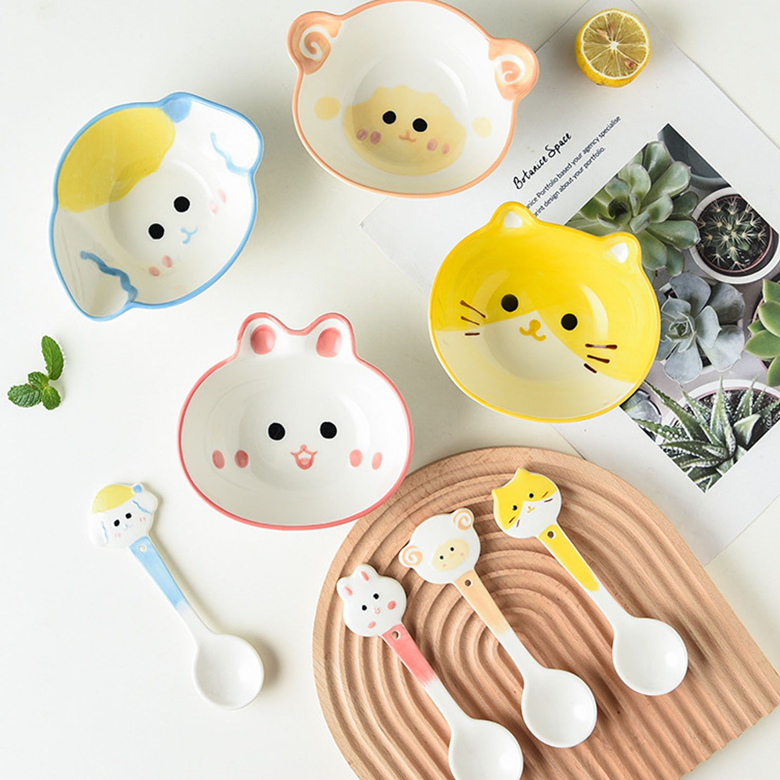 Kids Bowl Ceramic Cute Cartoon Animal Shape Rice Bowls Reusable Dinner view 14