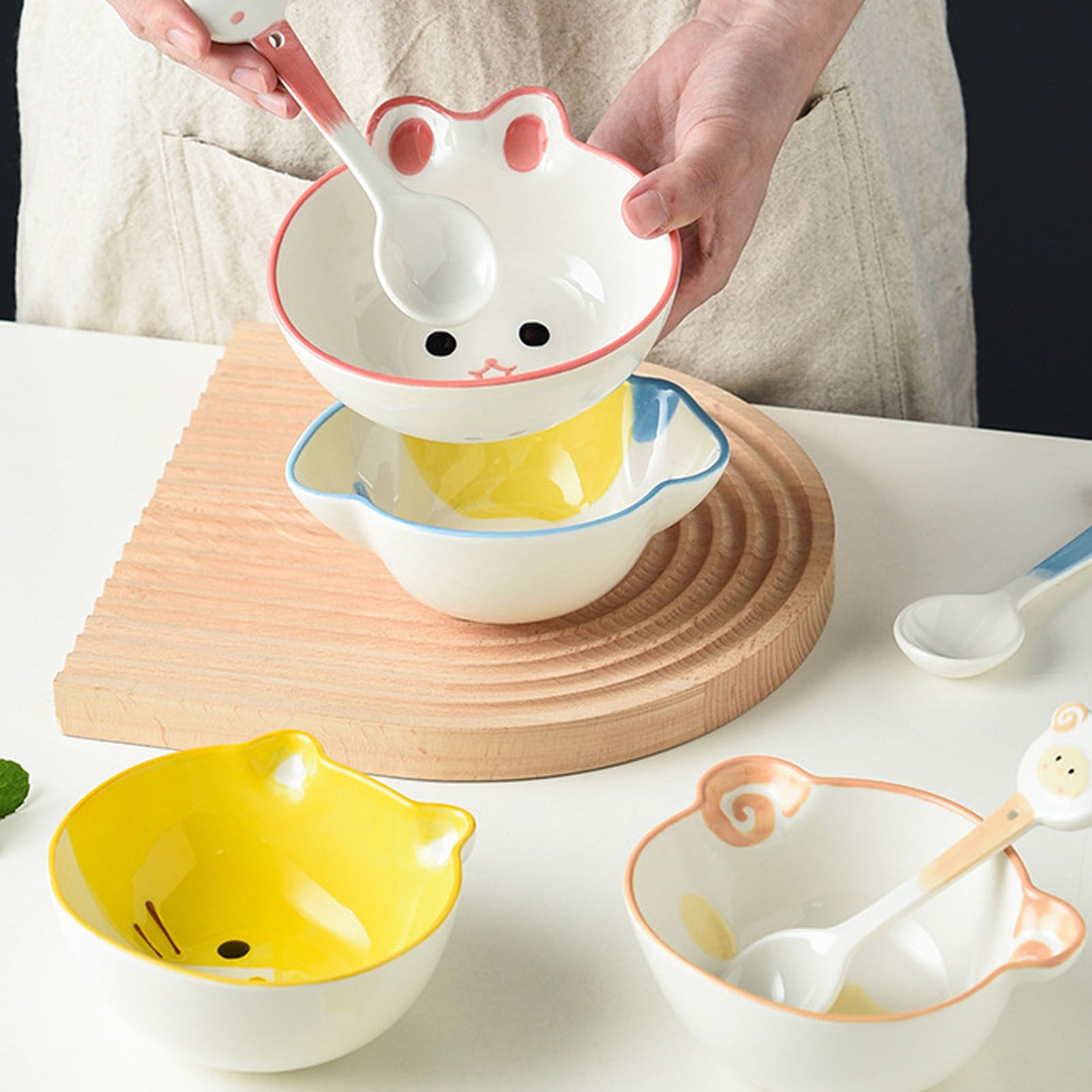 Kids Bowl Ceramic Cute Cartoon Animal Shape Rice Bowls Reusable Dinner view 15
