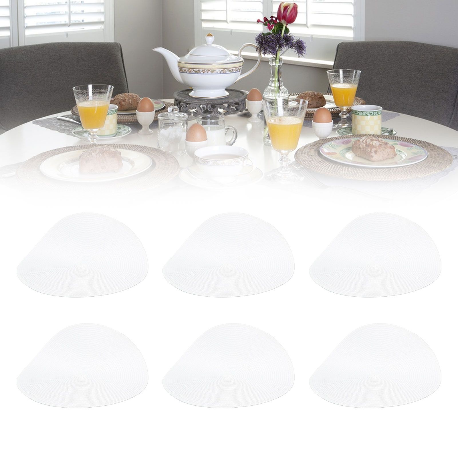 6PCS Round Placemat Woven White Table Mat Heat Insulation Easy to Clean view 11