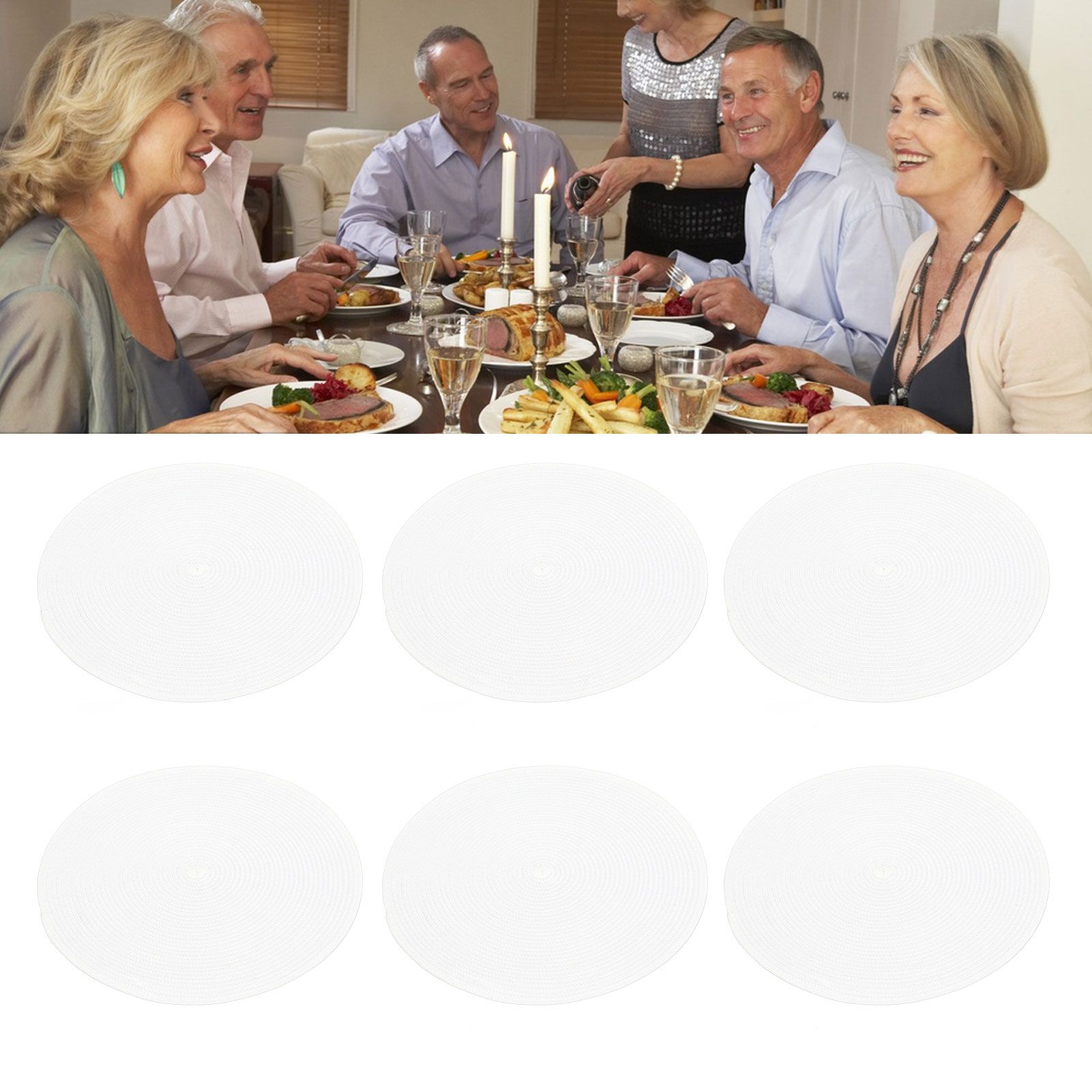 6PCS Round Placemat Woven White Table Mat Heat Insulation Easy to Clean view 12