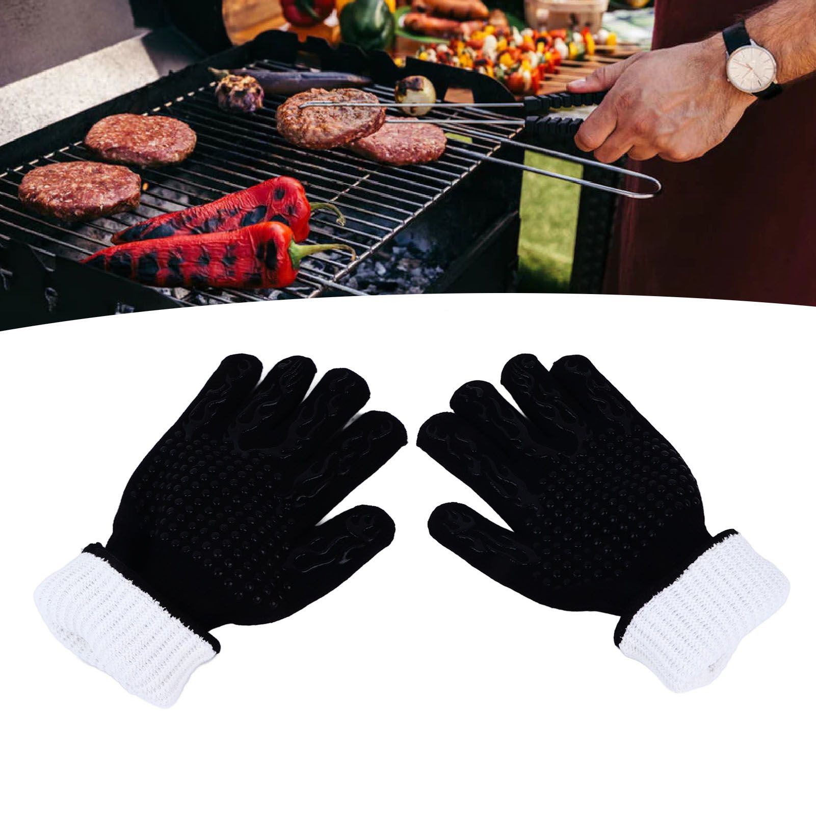 BBQ Gloves Fireproof Heat Resistant Prevent Slip Grilling Gloves for Microwave view 11