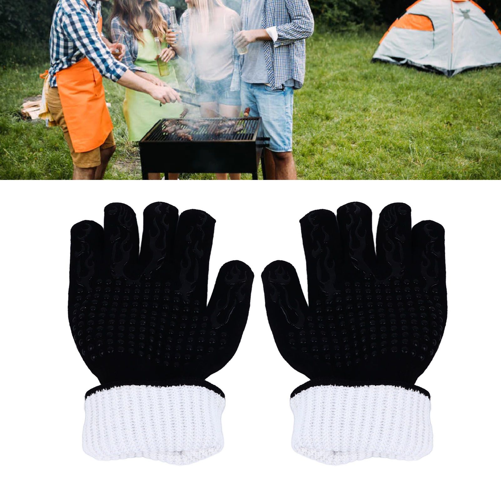 BBQ Gloves Fireproof Heat Resistant Prevent Slip Grilling Gloves for Microwave view 12
