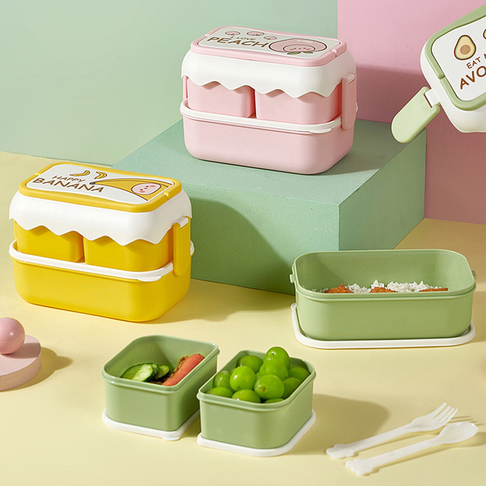 Cute Portable Students Lunch Box Microwaveable Children Cartoon Bento Box view 5