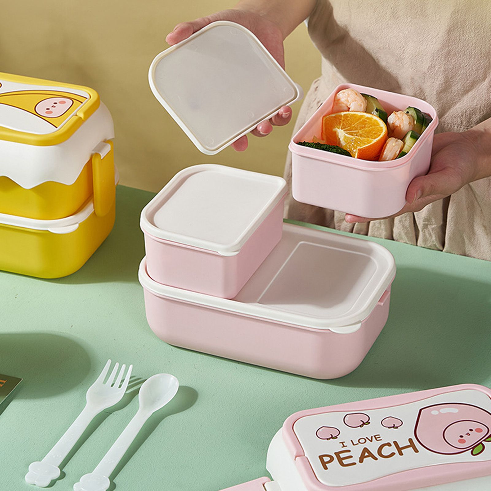 Cute Portable Students Lunch Box Microwaveable Children Cartoon Bento Box view 11