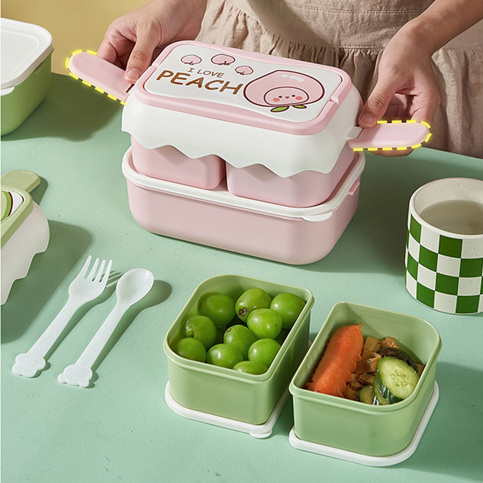 Cute Portable Students Lunch Box Microwaveable Children Cartoon Bento Box view 12